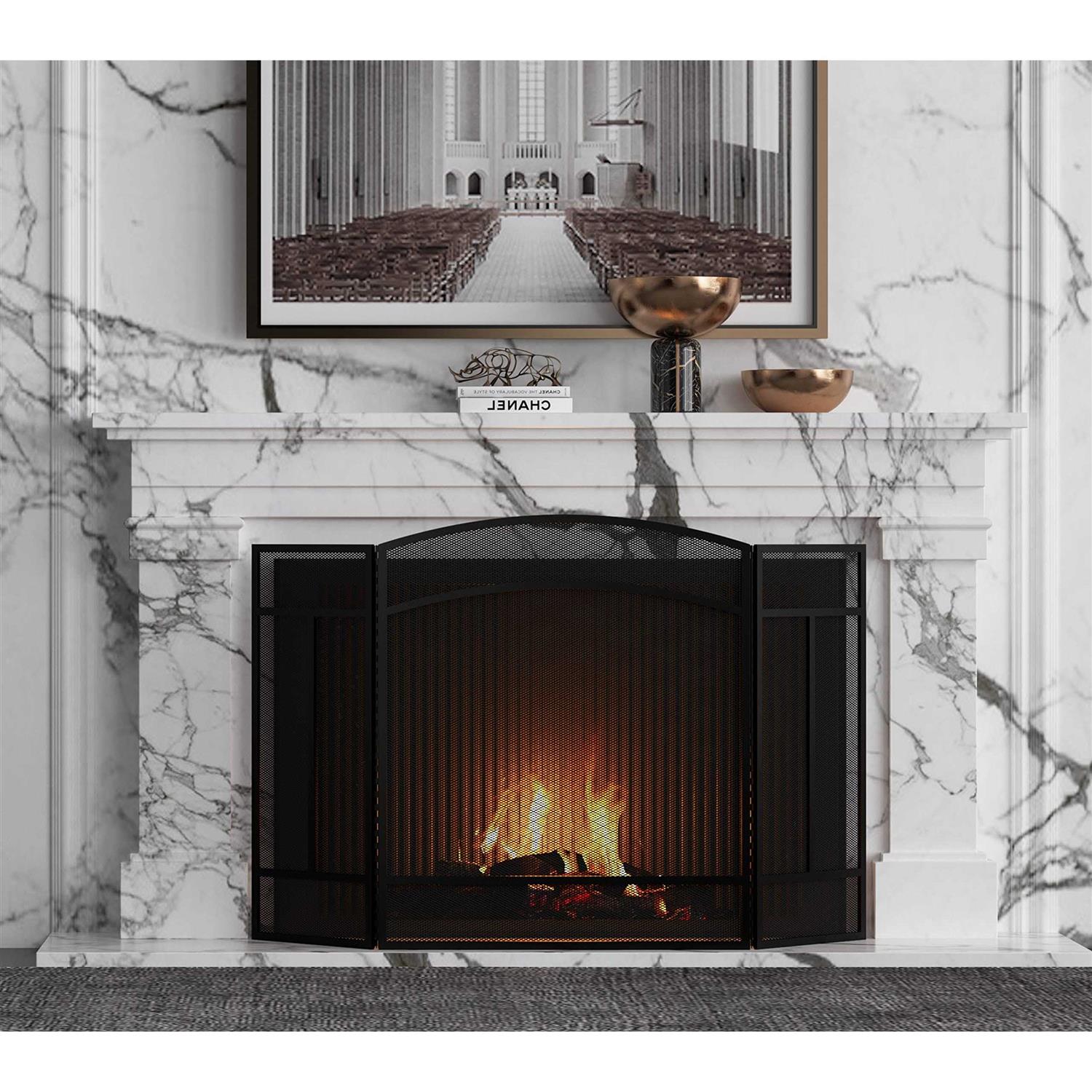 Fire Beauty Fireplace Screen 3 Panel Wrought Iron 48 x 29 Spark Guard Cover