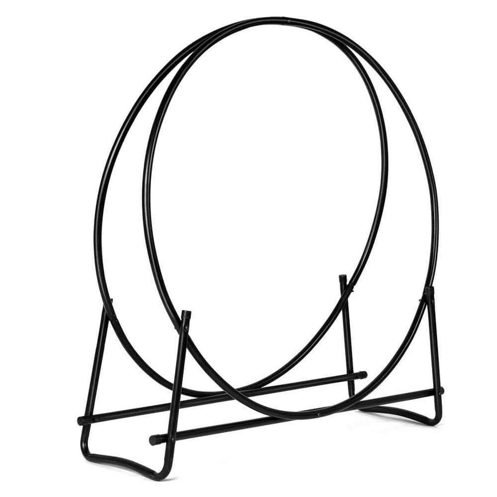 Costway 40-Inch Tubular Steel Log Hoop Firewood Storage Rack Holder Round Display