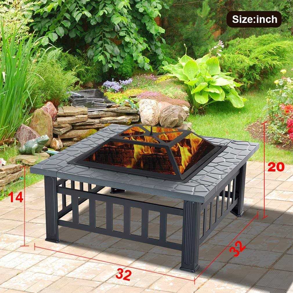 Fdw Outdoor Fire Pit 32 inch Square Metal Firepit For Patio Wood Burning Fireplace Garden Stove with Charcoal Rack