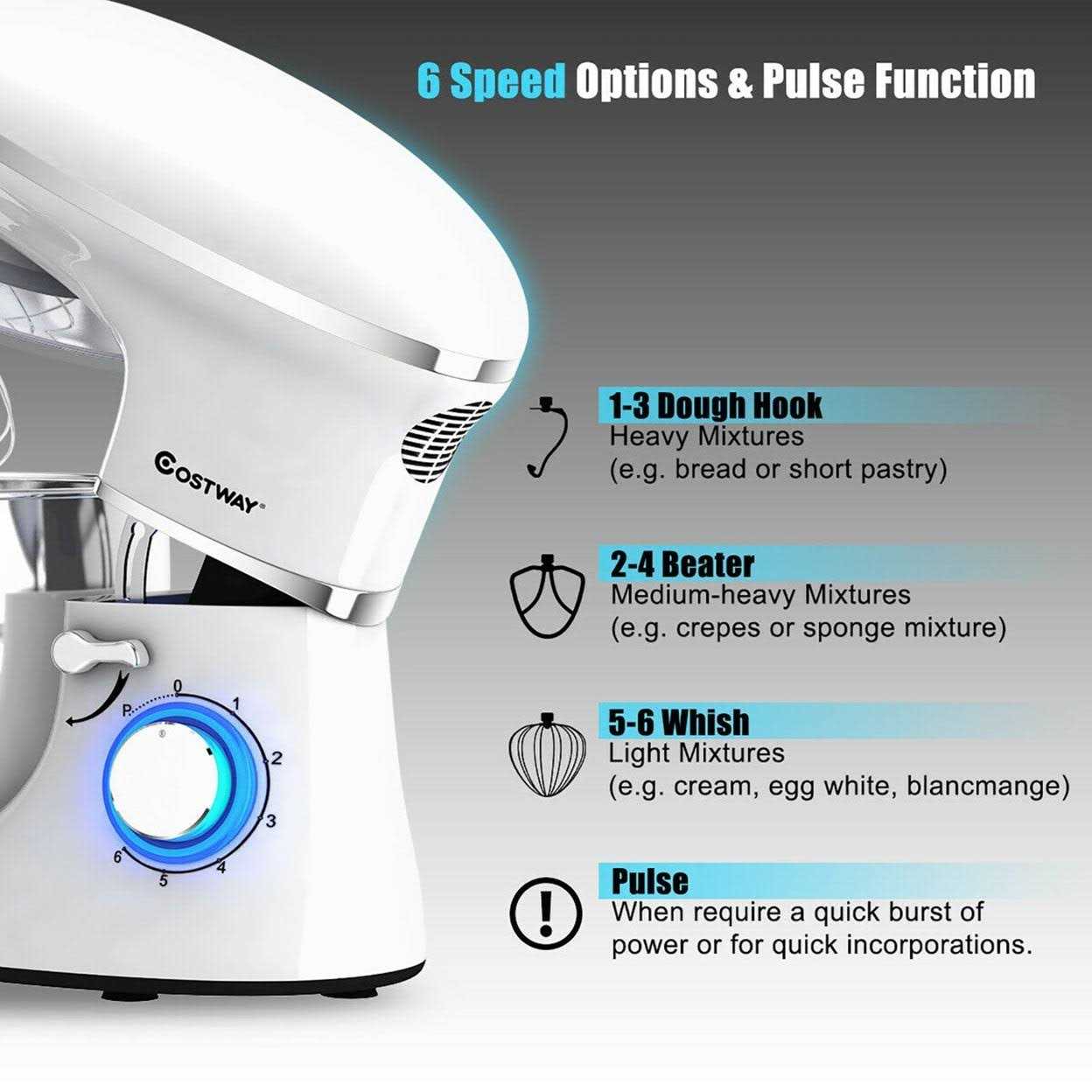 Costway Food Stand Mixer 6 Speed 660W Tilt-Head