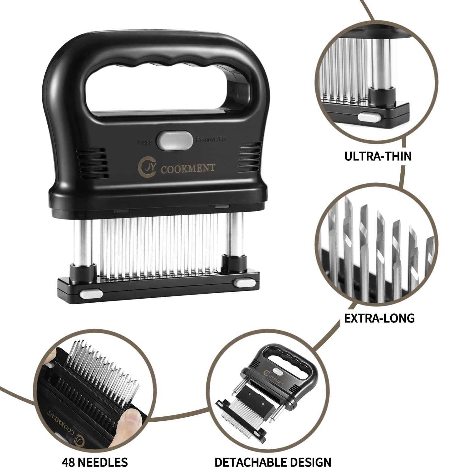 Jy Cookment Meat Tenderizer with 48 Stainless Steel Ultra Sharp Needle Blades