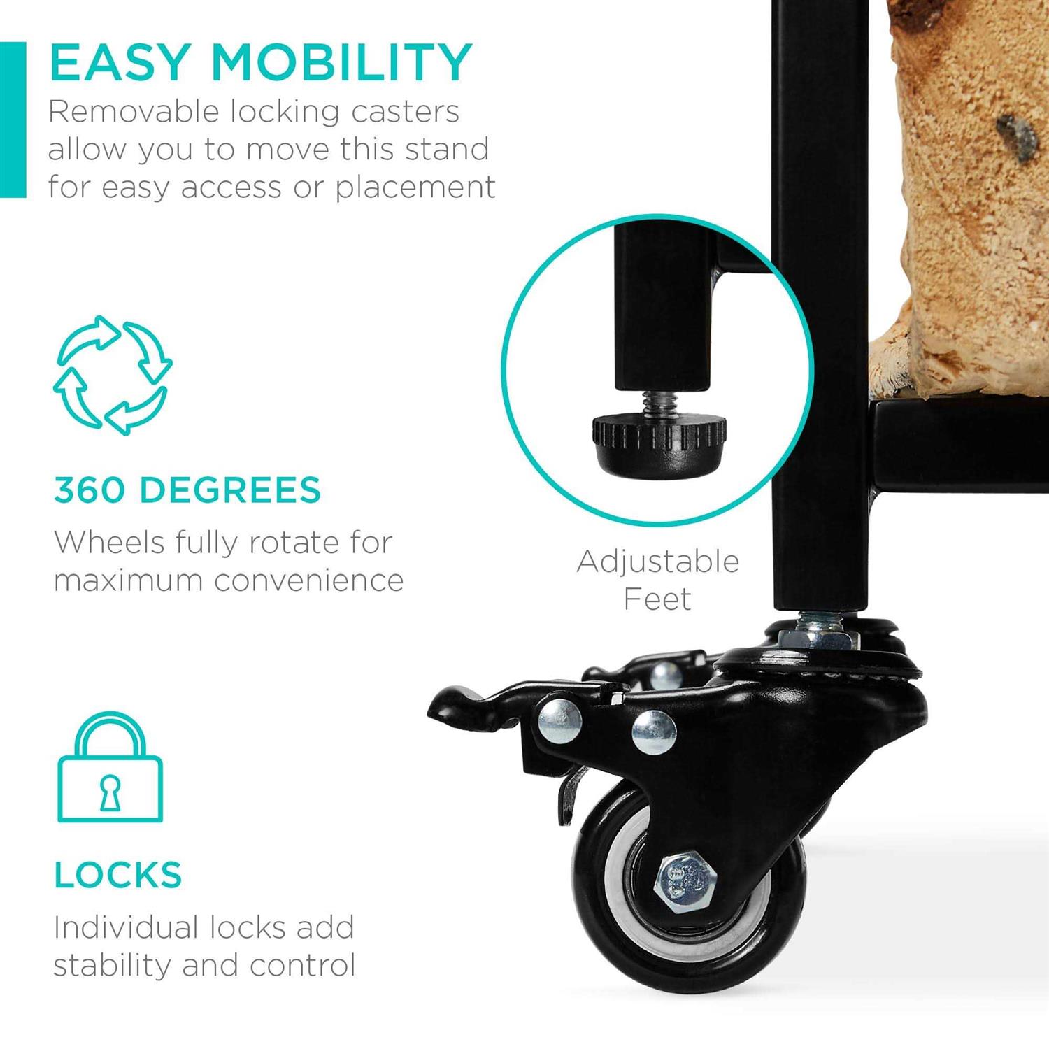 Best Choice Products 4ft 3-Tier Firewood Log Rack Vertical Wrought Iron Holder for Home w/ 4-Piece Tool Set