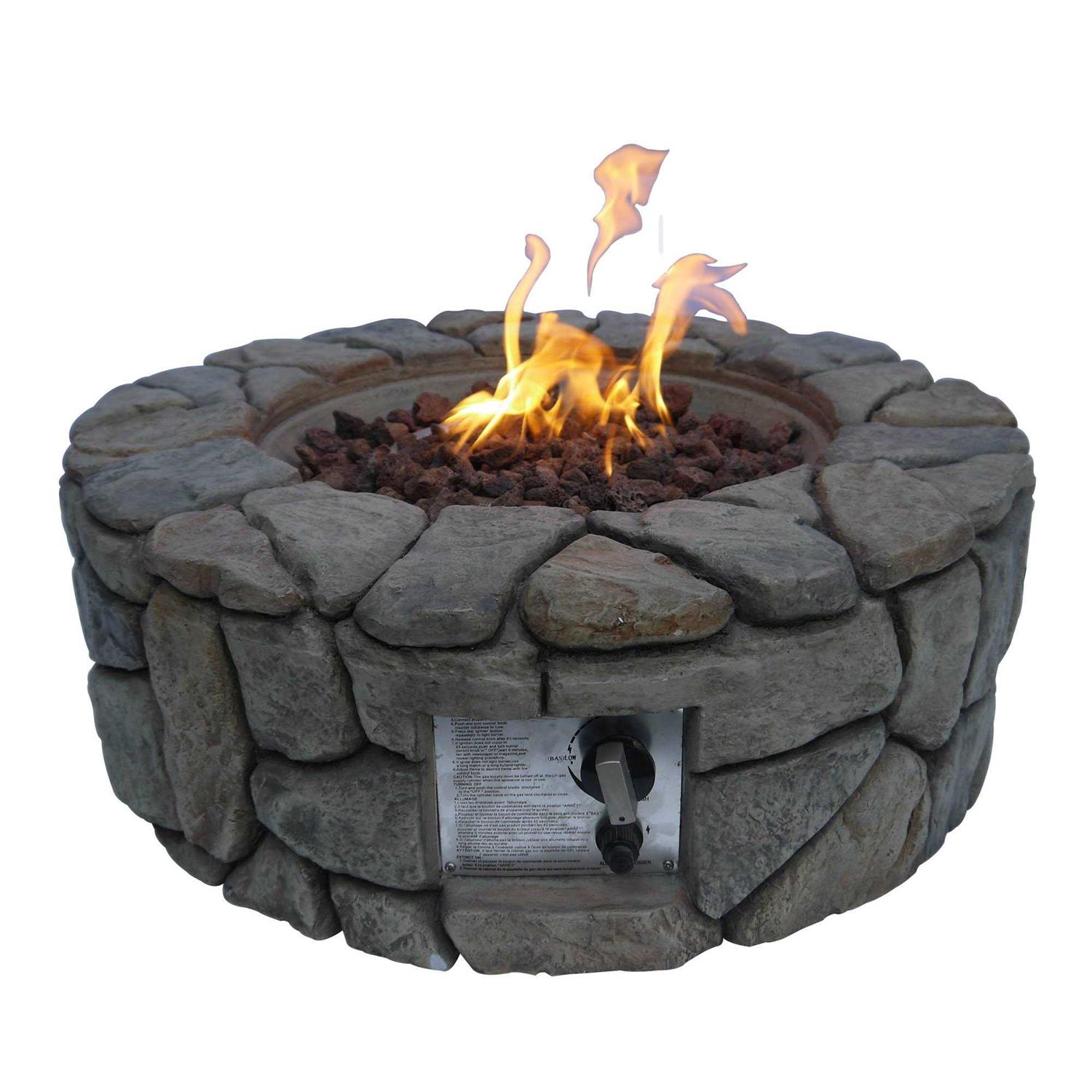 Teamson Home 28 Outdoor Round Stone Propane Gas Fire Pit