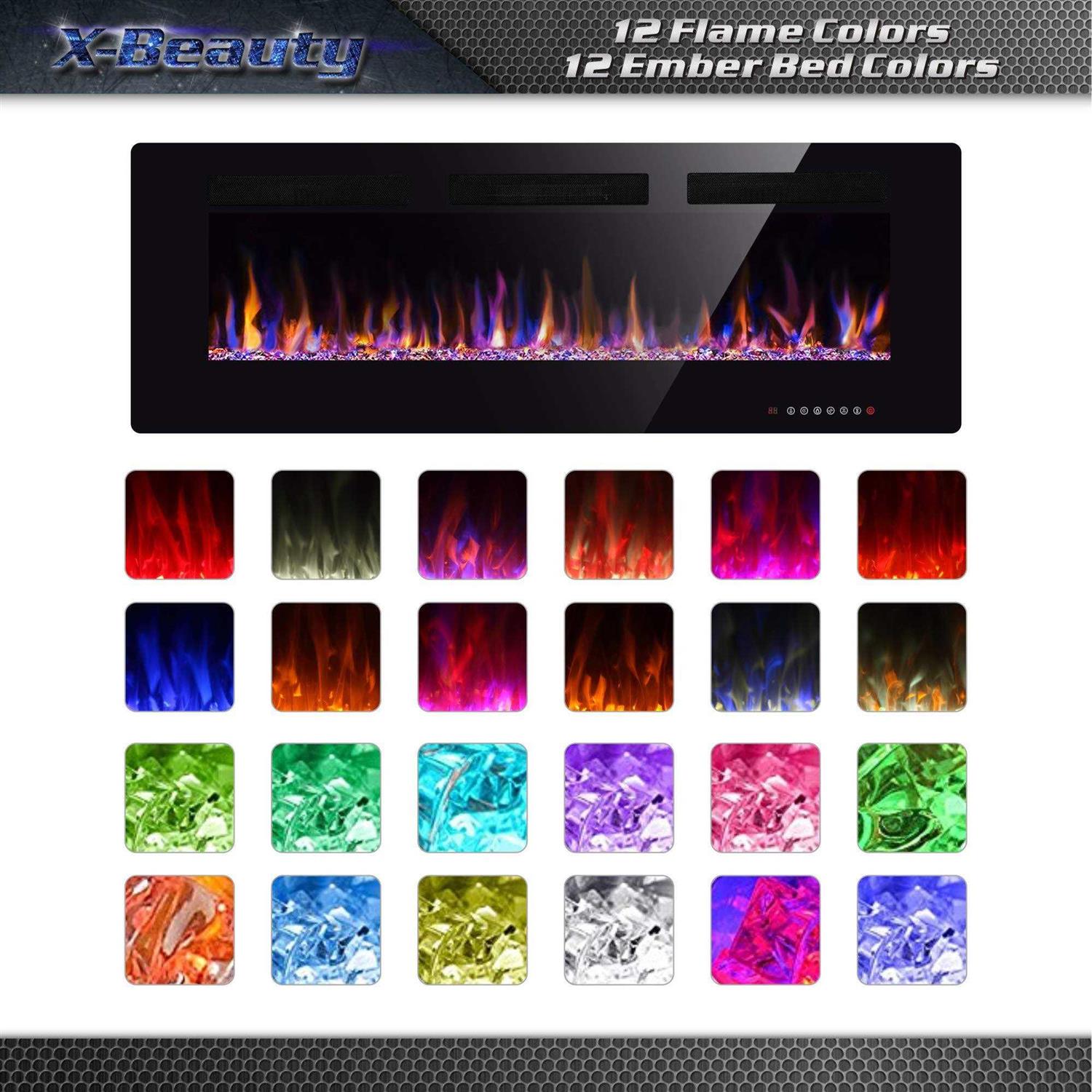 Xbeauty 50 Electric Fireplace in-Wall Recessed and Wall Mounted 1500w Fireplace Heater