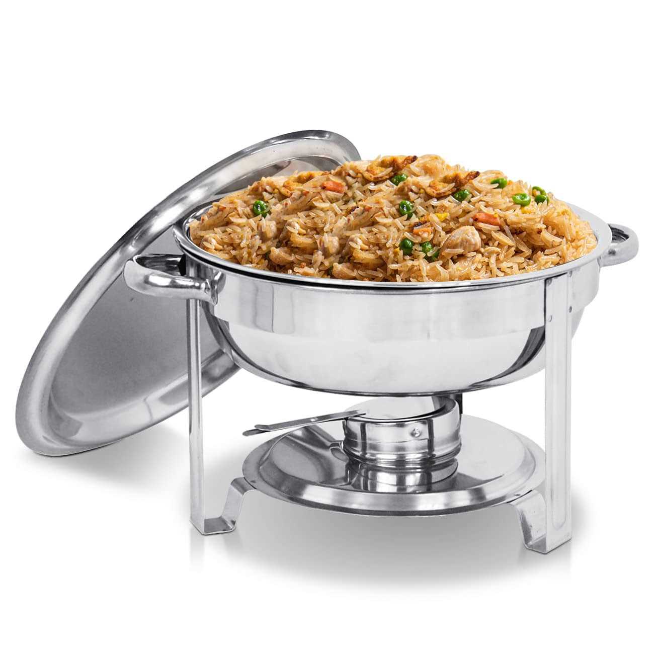 SUPER DEAL Upgraded 5 Qt Full Size Stainless Steel Chafing Dish Round Chafer Buffet Catering Warmer Set w/Food and Water Pan
