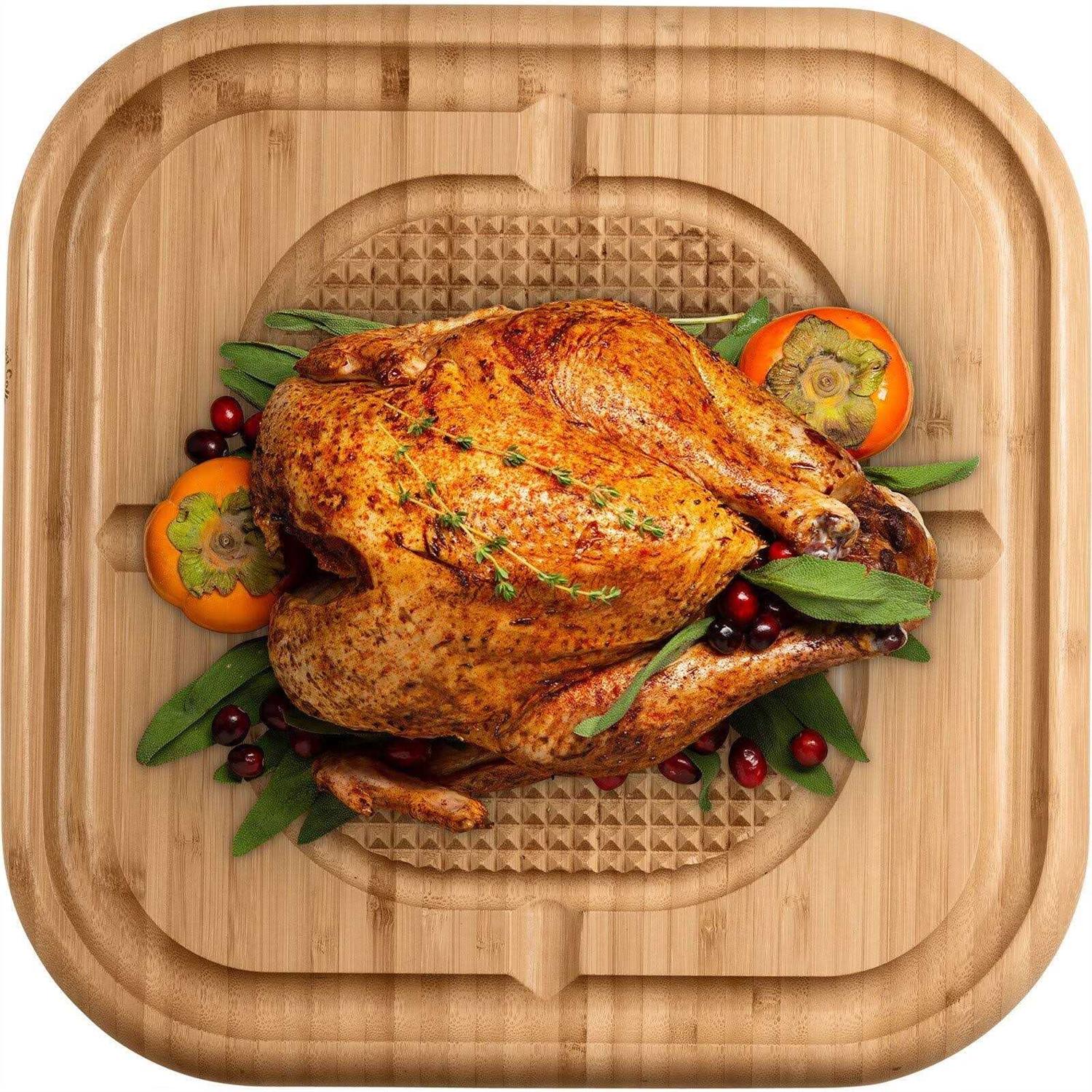 Bamboo Extra Large Cutting Board with Deep Juice Groove and Grips to Stabilizes While Carving