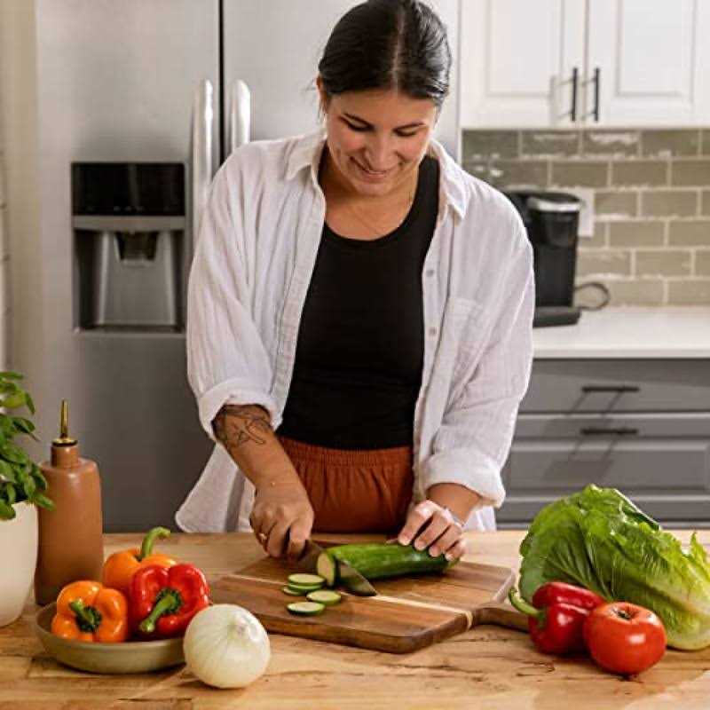 Large Wood Cutting Board for Kitchen, 1” Thick Bamboo Cheese Charcuterie Board, Butcher Chopping Block, with Juice Grooves and Handles