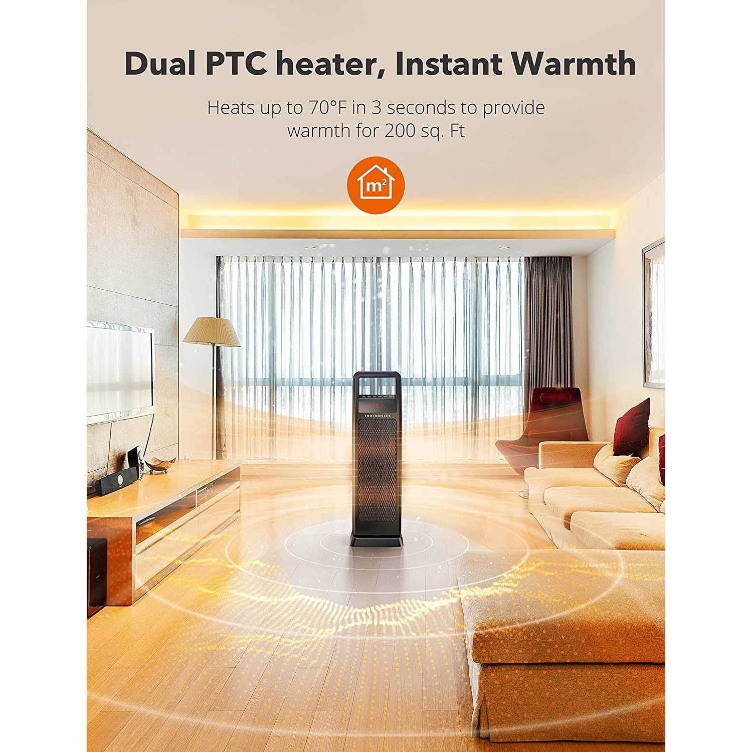 Taotronics Space Heater, 1500w Portable Electric Heater, Fast Quiet Tower Oscillating Heater for Office, Home and Bedroom