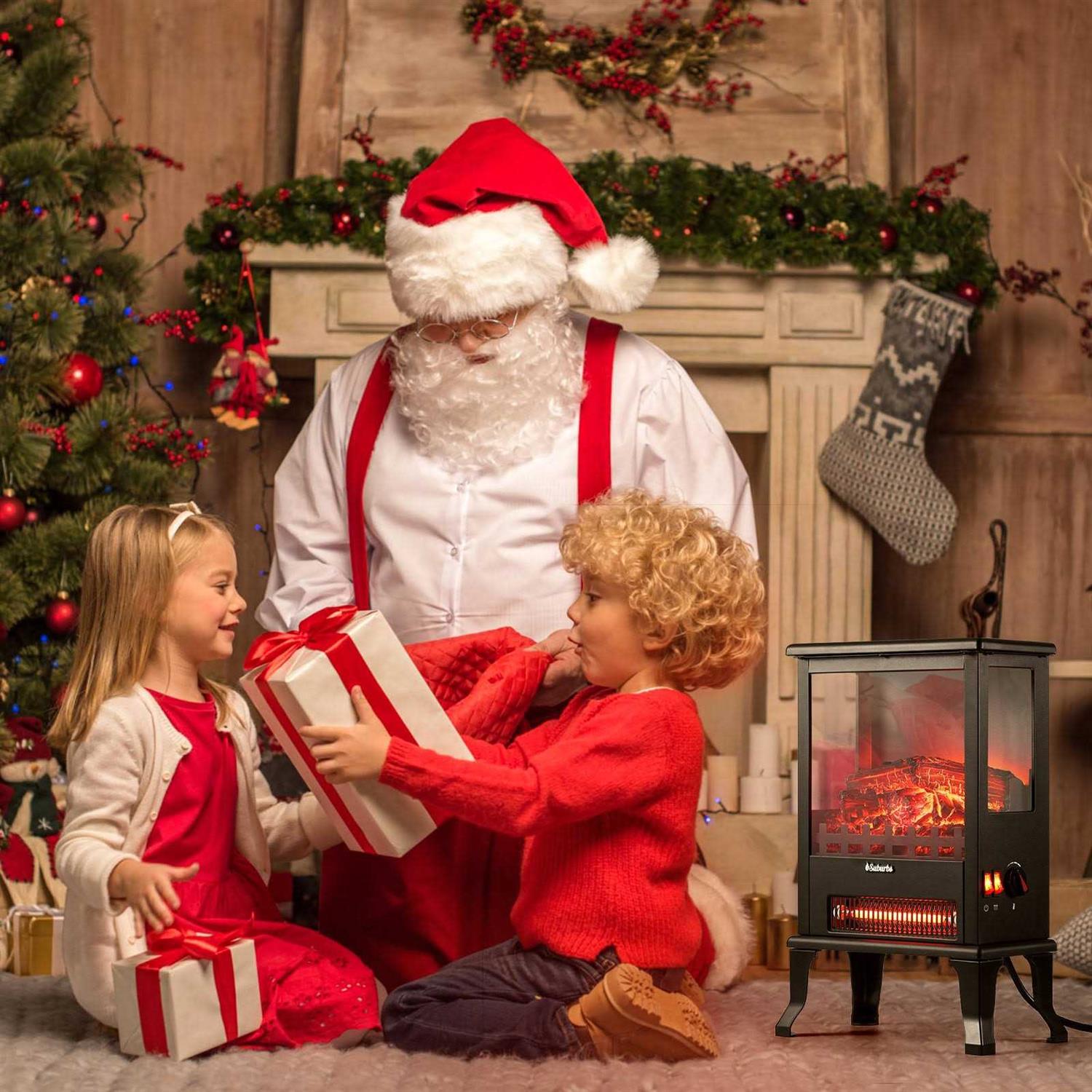 TURBRO Suburbs TS17Q Infrared Electric Fireplace Stove 19 Freestanding Stove Heater with 3-Sided View