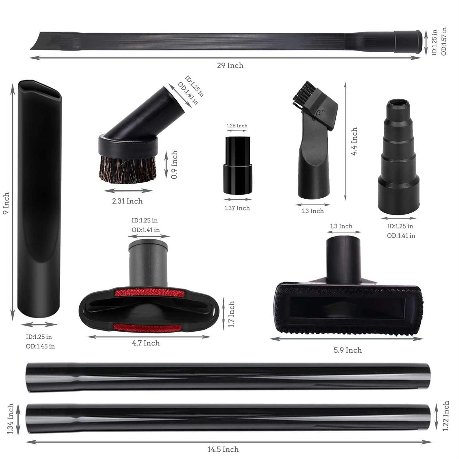 1 1/4 Vacuum Attachments & Brushes for Shop Vac Accessories Household Cleaning Kit Brush Nozzle Crevice Tool with Adapter for 1 to 2 Hose Set of