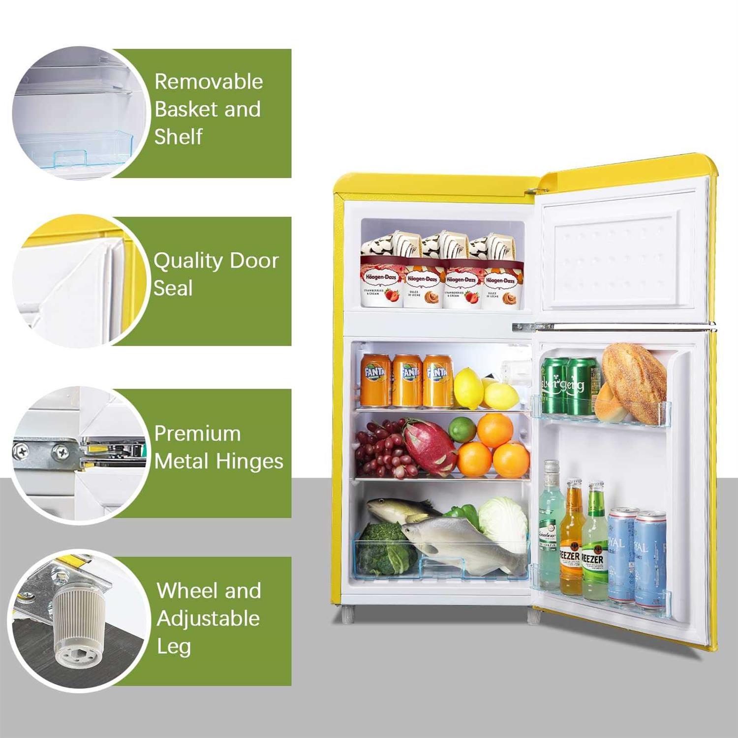 Wanai Compact Refrigerator 3.2 Cu.Ft Retro Fridge with Freezer 2 Door Mini Refrigerator