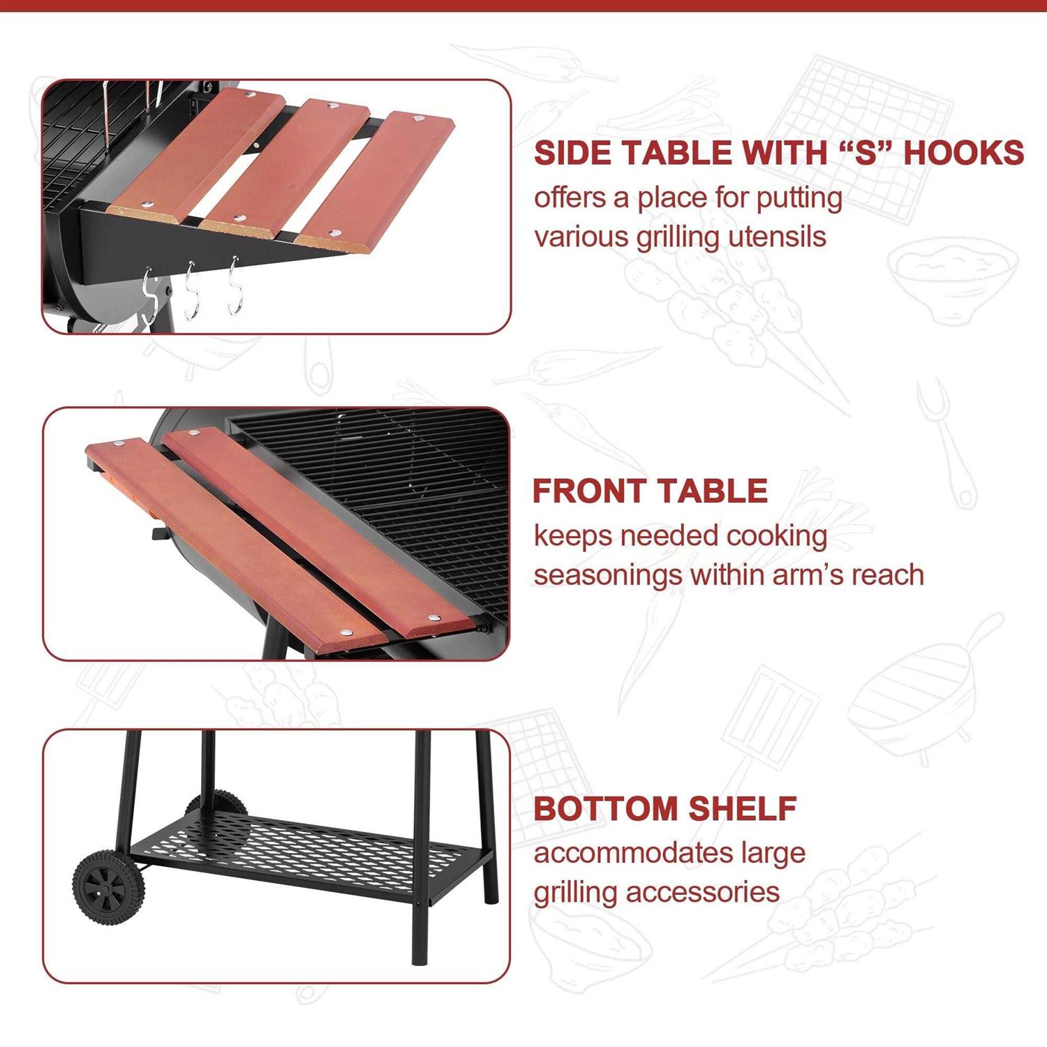 Royal Gourmet CC1830W 30 Barrel Charcoal Grill with Offset Smoker