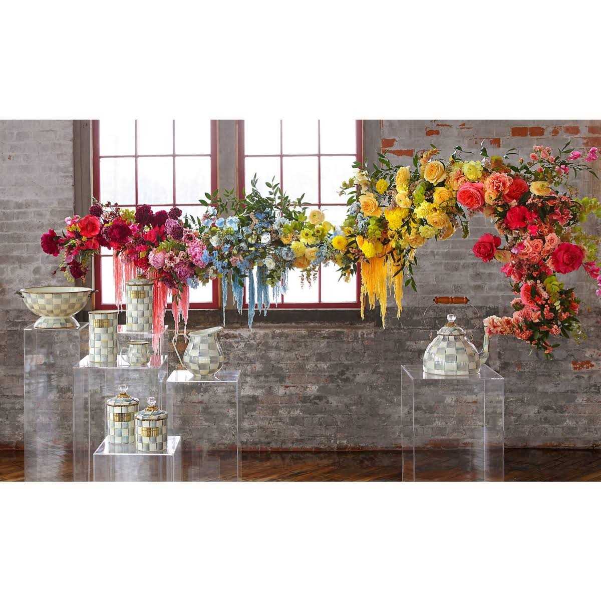 MacKenzie-Childs Sterling Check Enamel Tea Kettle