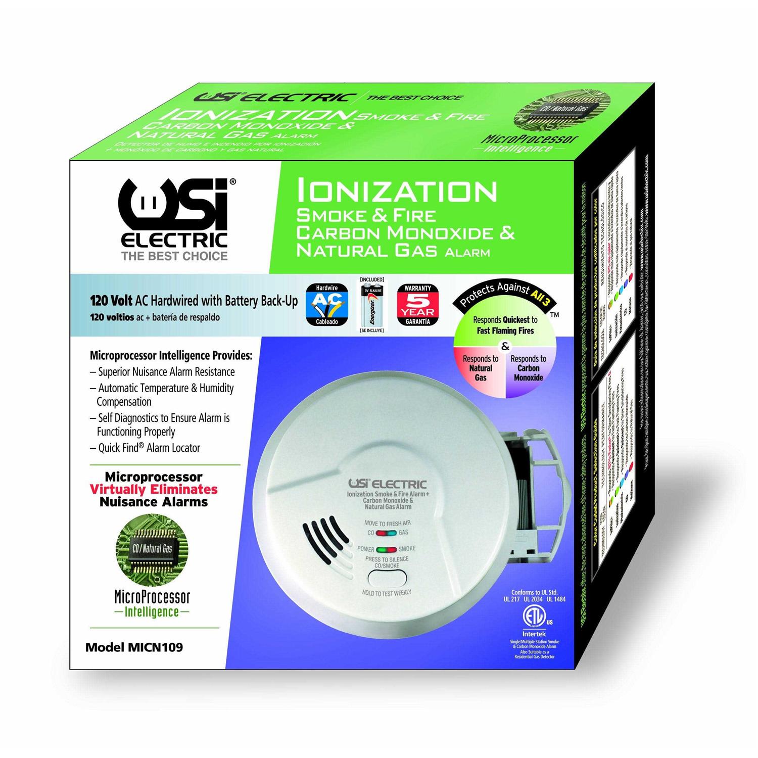 USI Electric MICN109 Hardwired 3-in-1 Smoke, Carbon Monoxide and Natural Gas Alarm