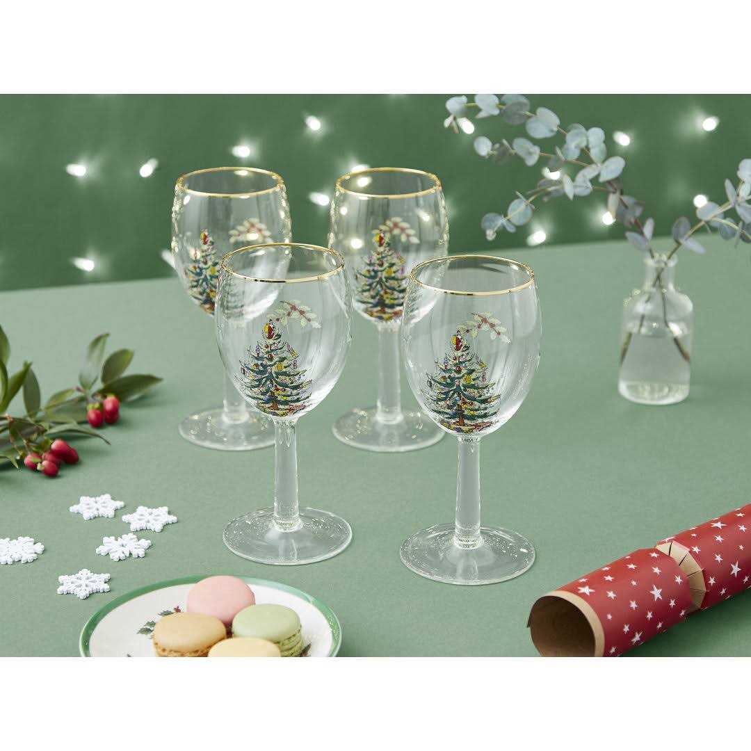 Spode Christmas Tree Set of 4 Wine Glasses