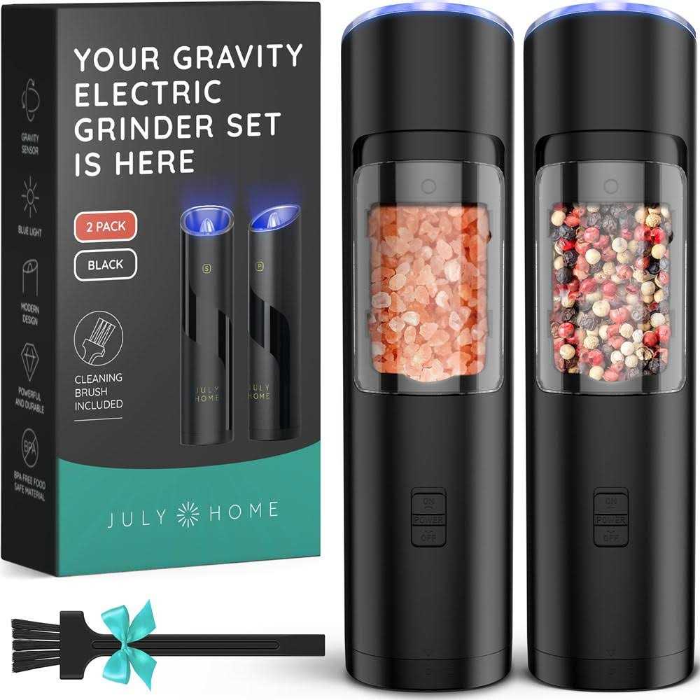 July Home Premium Gravity Electric Salt and Pepper Grinder Set