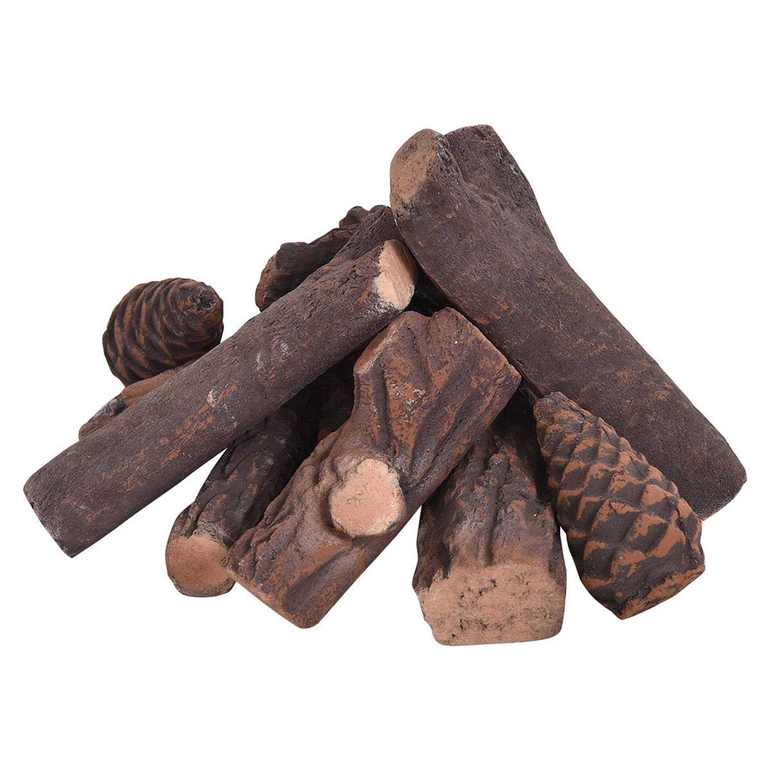Costway 9pcs Ceramic Wood Gas Log Set Fireplace Imitation Wood Propane Firepit Logs