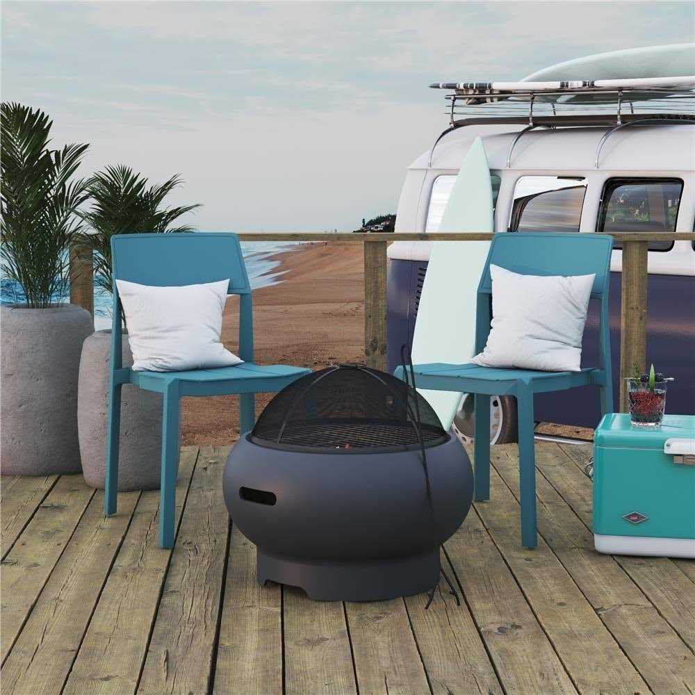 Novogratz Poolside Collection Asher Wood Burning Fire Pit with Grilling Surface
