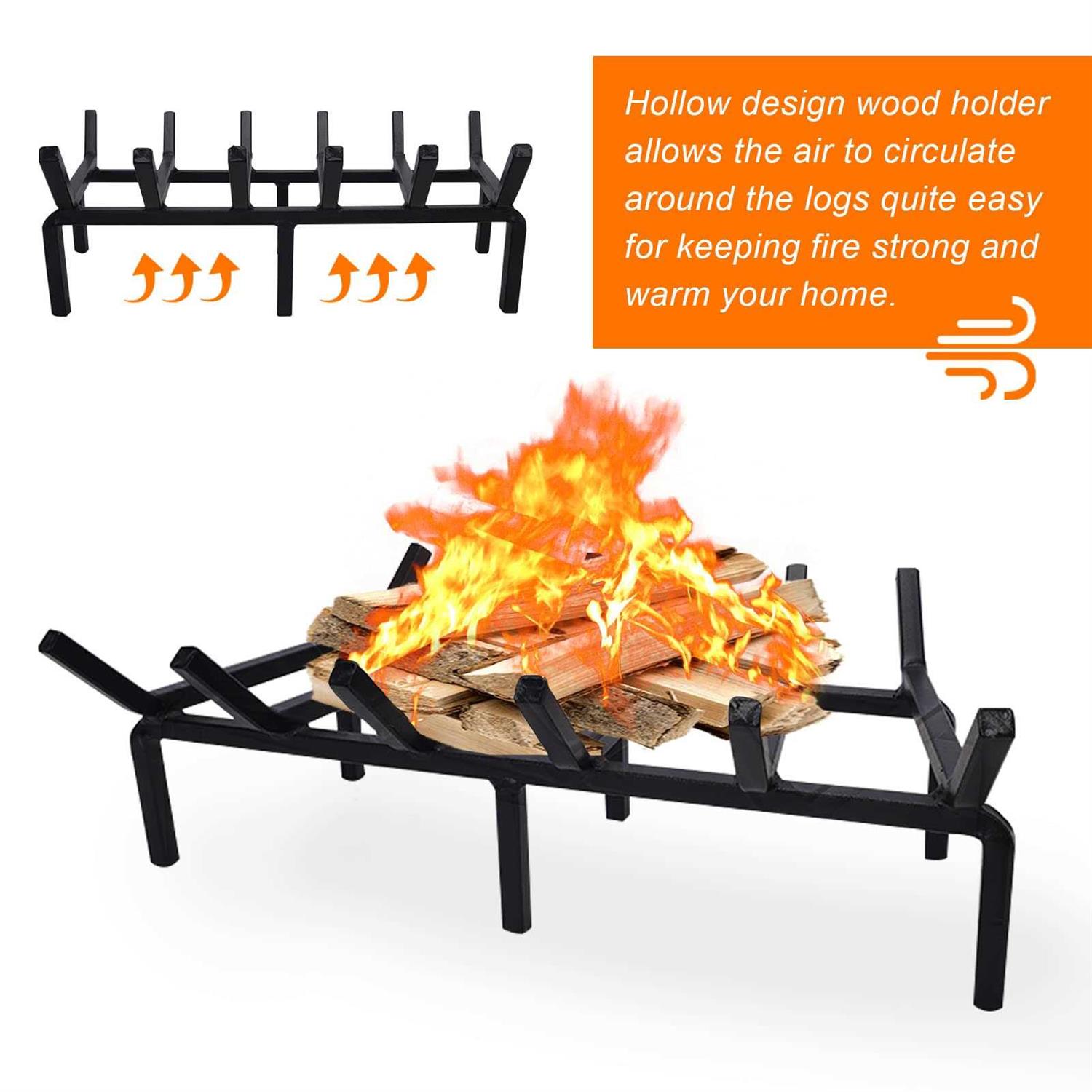 Twentynext Fireplace Grate Heavy Duty Solid Steel Fire Grate Wood Log Rack Stove Firewood Holder Fire Pit