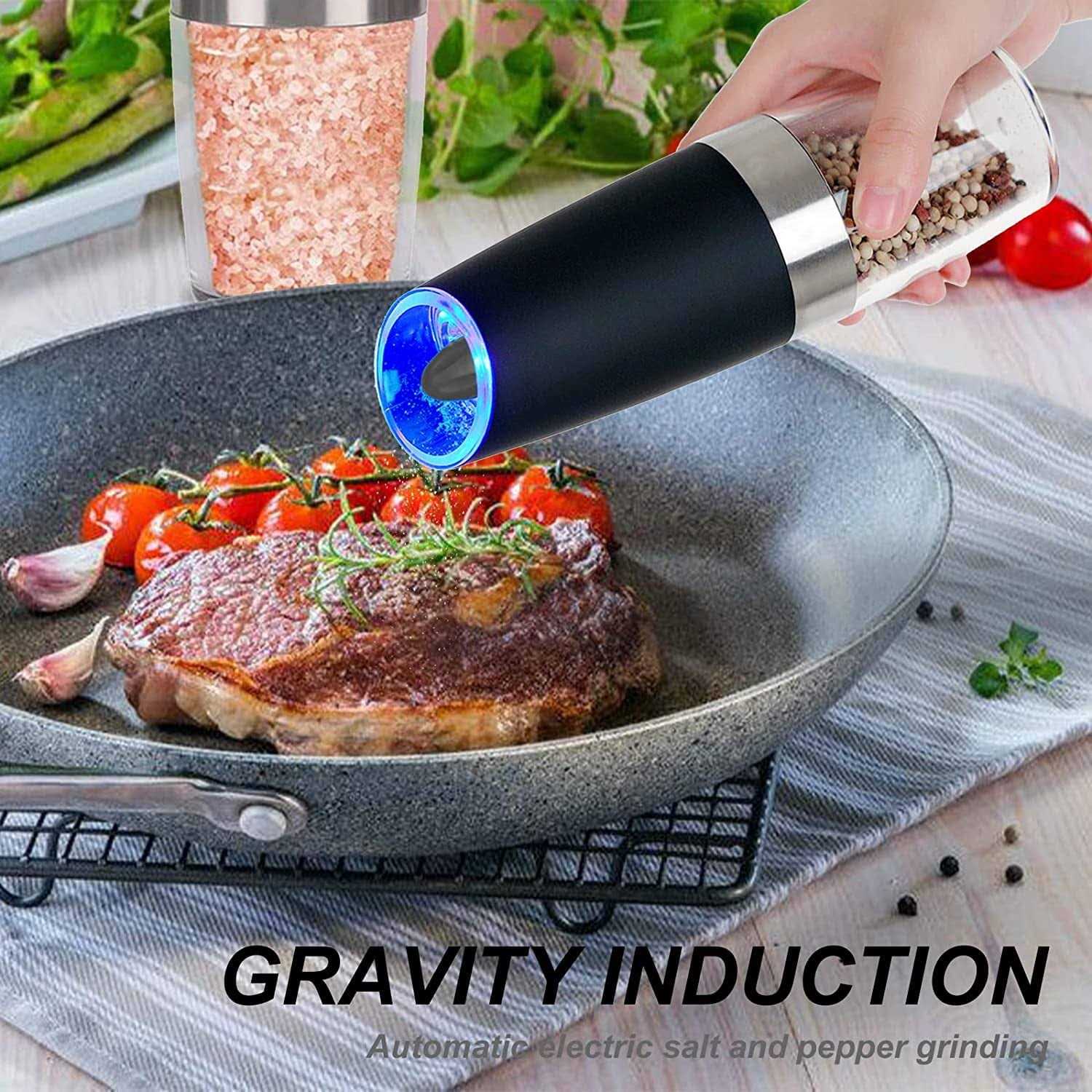 2 Pcs Electric Salt and Pepper Grinder Set Battery Operated One Hand Automatic Operation