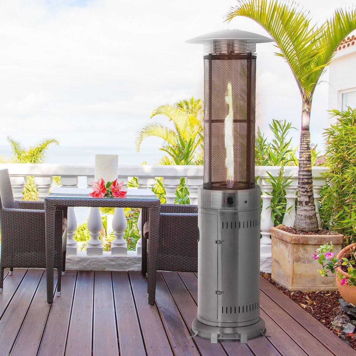 Costway 34000 BTU Patio Heaters Stainless Steel Round Propane Glass Tube Flame