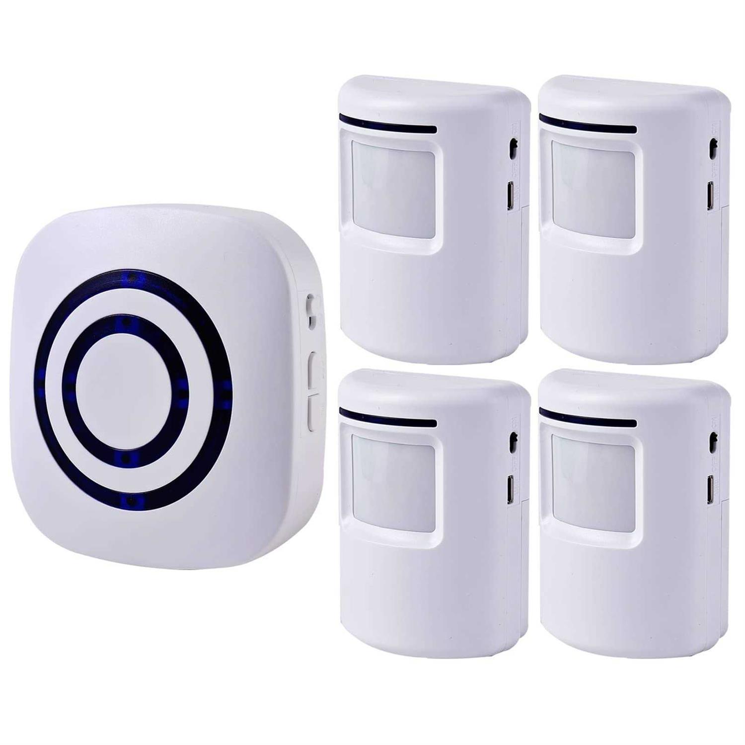 Seanme Motion Sensor Alarm Wireless Driveway Alarm Home Security Business Detect Alert with 4 Sensor and 1 Receiver38 Chime Tunes
