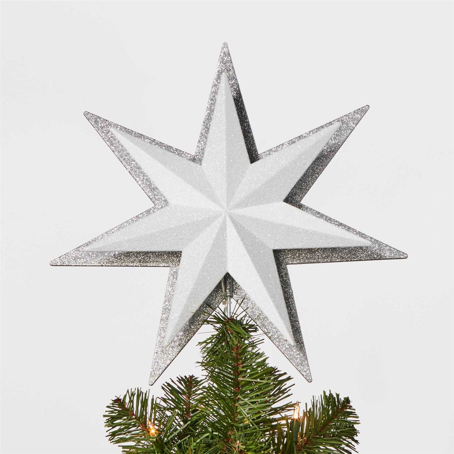 Wondershop 13in 21ct LED Light Glitter Star with Silver Glitter Star Christmas Tree Topper