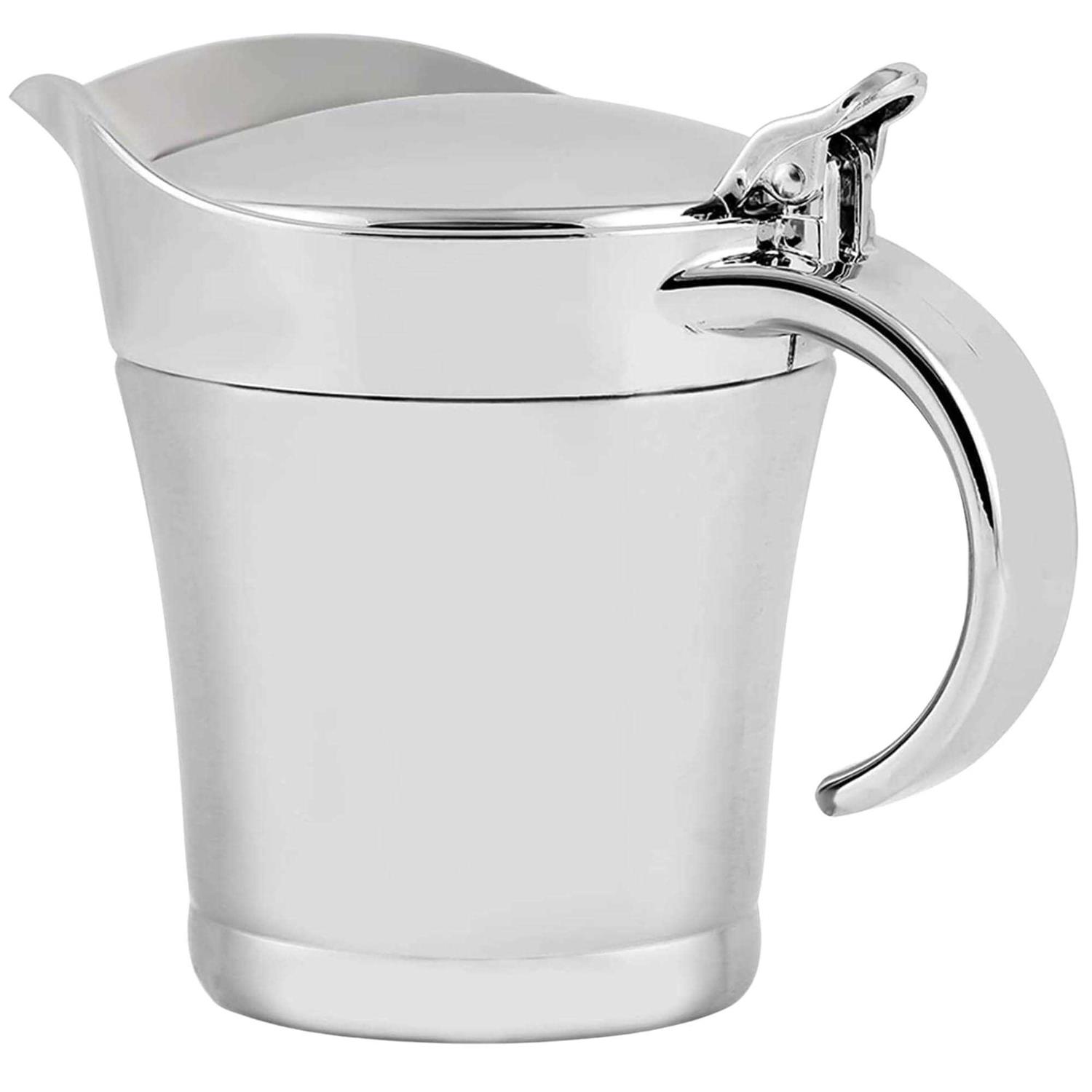 Ovente Stainless Steel Gravy Boat, Double Insulated Sauce Jug with Hinged Lid, 14oz Ideal for Serving Cream or Salad Dressing at Family Dinner