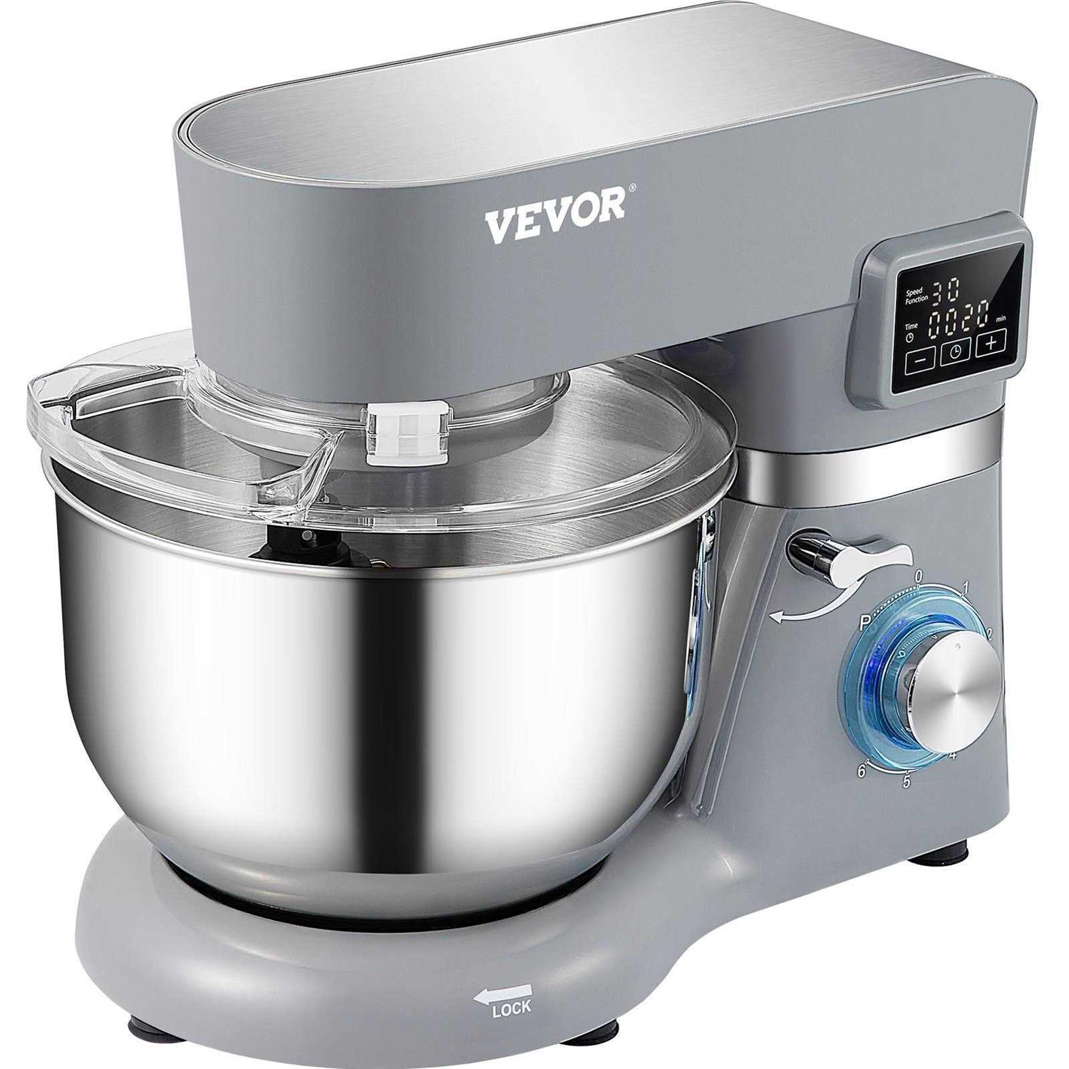 VEVOR Stand Mixer 660W Electric Dough Mixer with 6 Speeds LCD Screen Timing