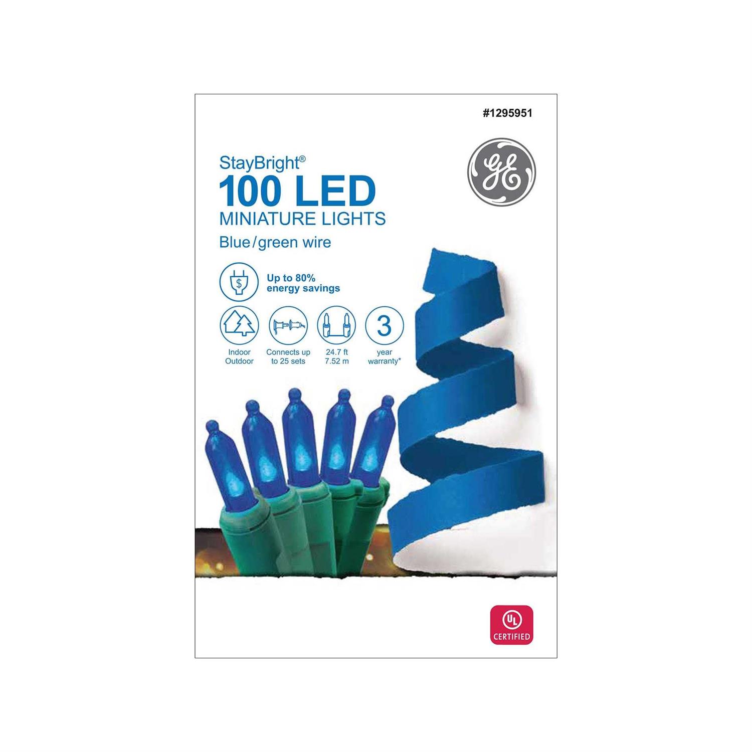 GE StayBright 100-Count 24.7-ft Blue LED Plug-In Christmas String Lights 90834LO