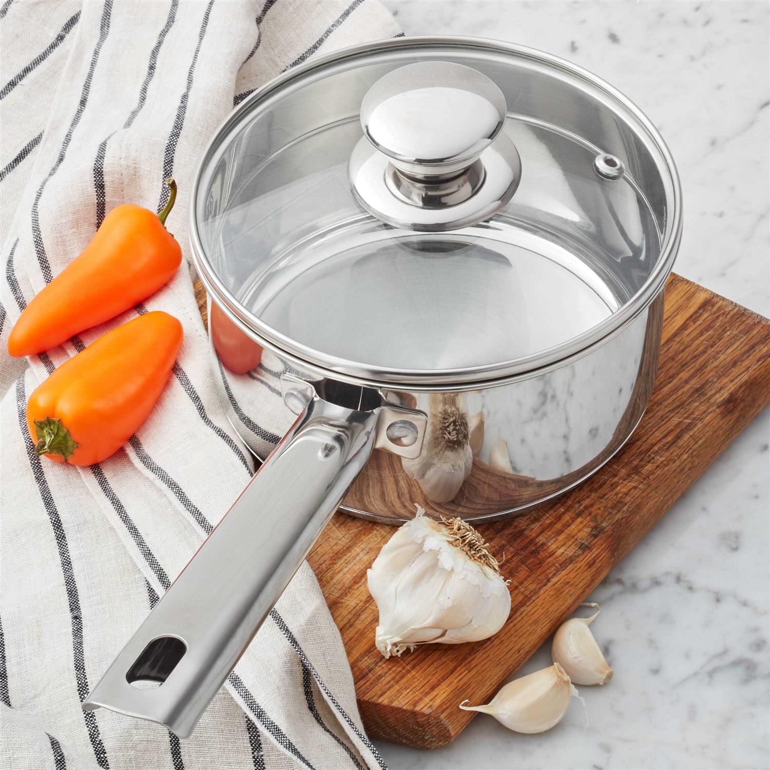 Mainstays Stainless Steel 1-Quart Saucepan with Straining Lid