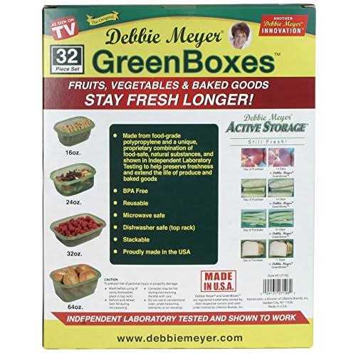 Debbie Meyer GreenBoxes 32 Piece Set – Keeps Fruits, Vegetables, Baked Goods and Snacks Fresh Longer, Reusable, Bpa Free, Microwave and Dishwasher