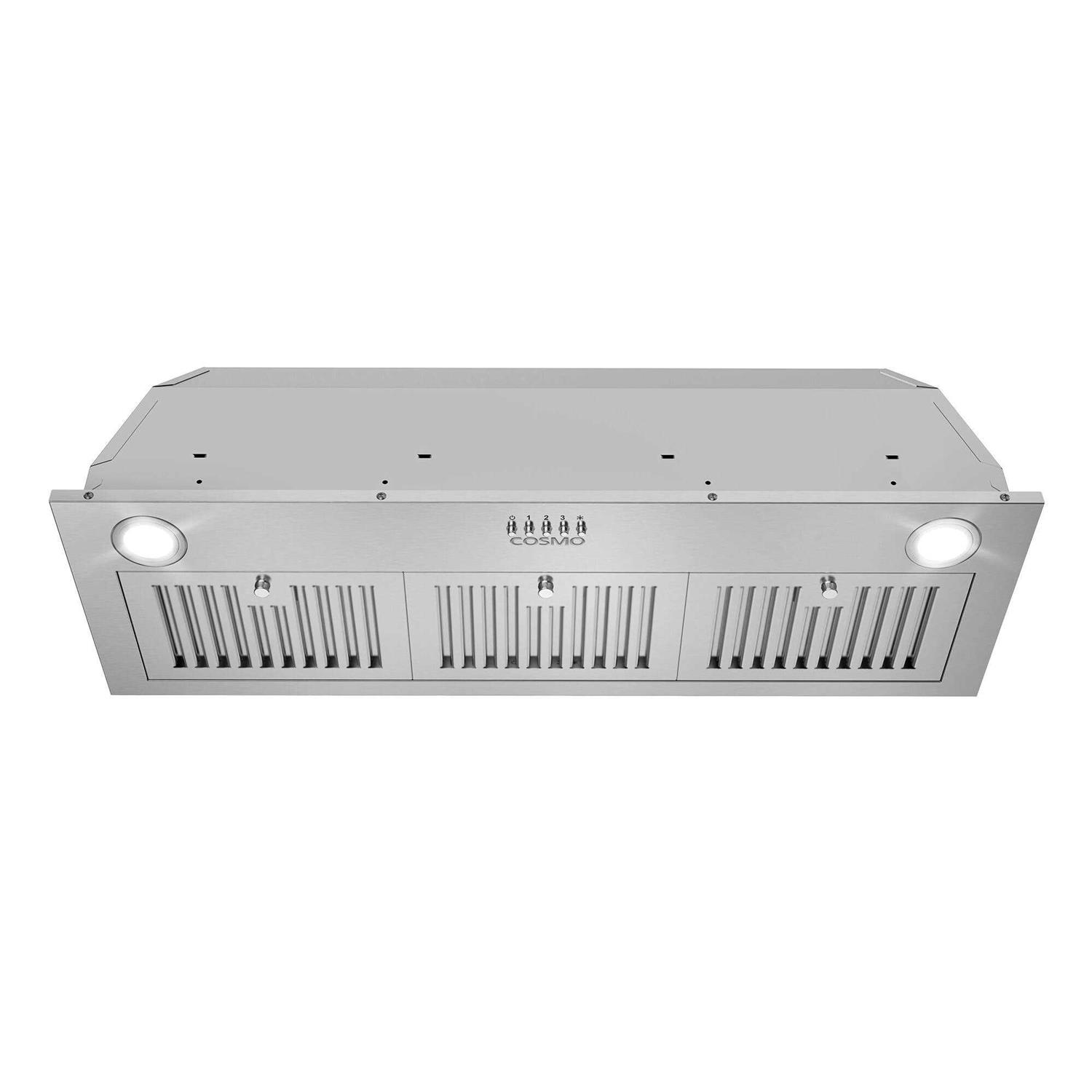 Cosmo 36 in. Insert Range Hood with Push Button Controls, 3-Speed Fan, LED Lights and Permanent Filters in Stainless Steel