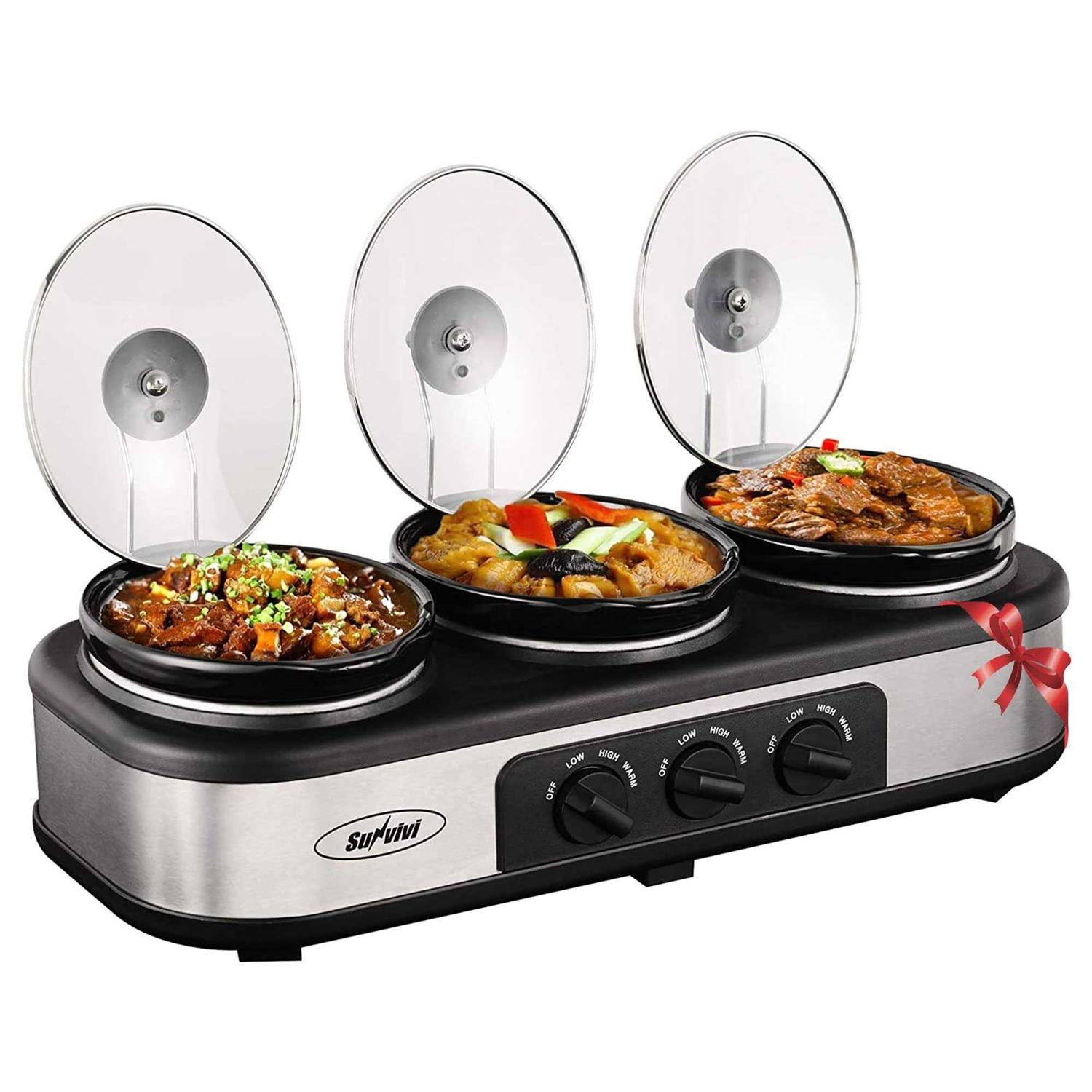 Sunvivi Electric Slow Cooker 3×1.5 Quart Triple Slow Cooker Buffet Server Food Warmer Cooker Pot for Party Holiday