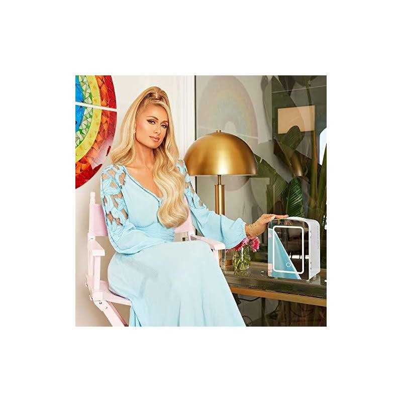 Paris Hilton Mini Refrigerator and Personal Beauty Fridge, Mirrored Door with Dimmable LED Light, Thermoelectric Cooling and Warming Function
