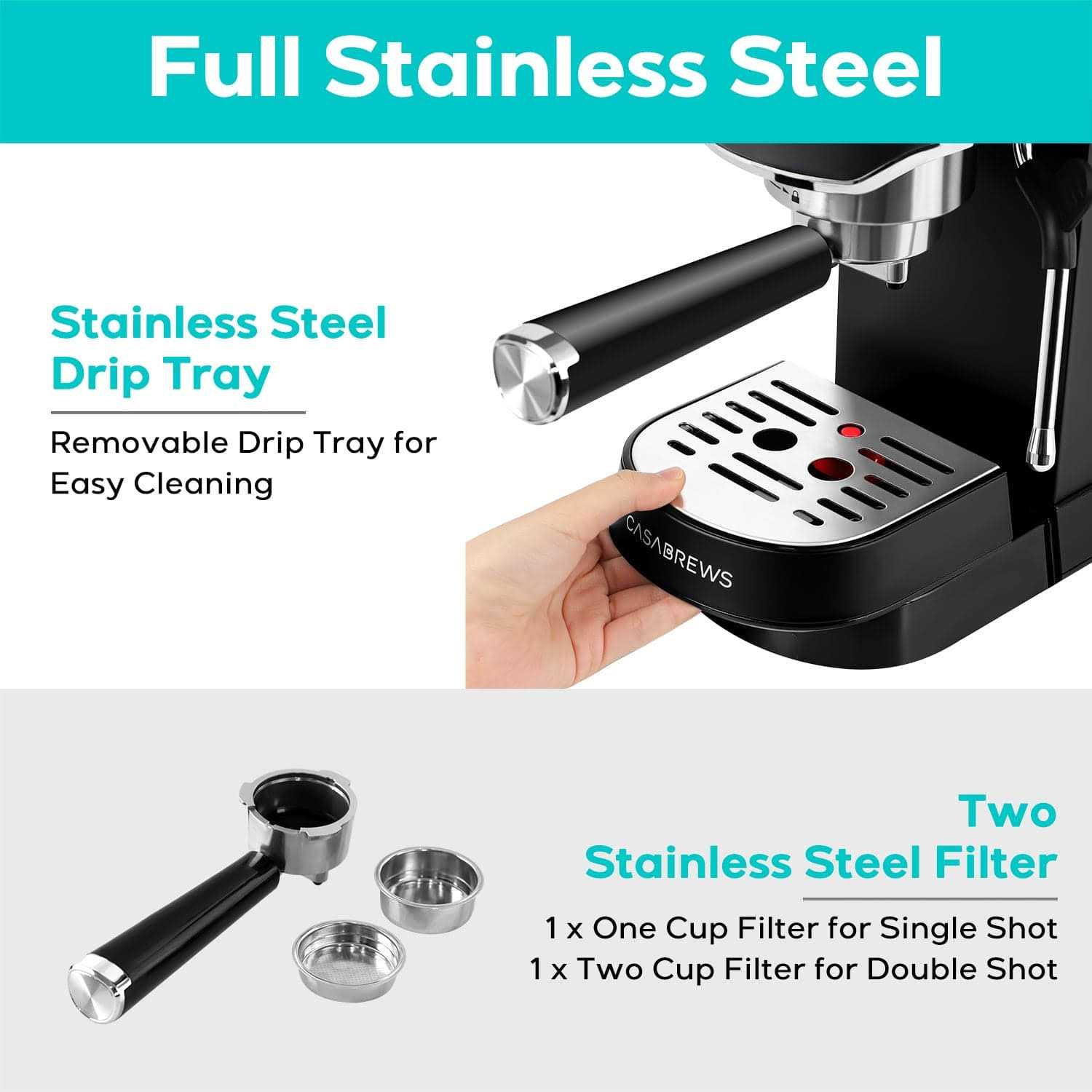 Casabrews CM5418 Compact 20-Bar Espresso Machine with Stainless Steel Milk Frother