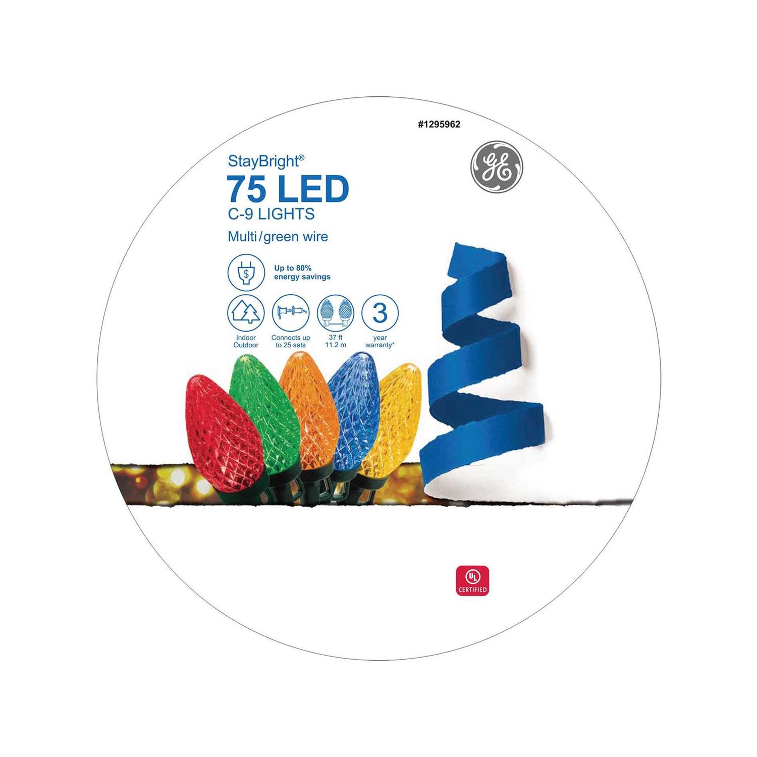 GE StayBright 75-Count 37-ft Multicolor LED Plug-In Christmas String Lights