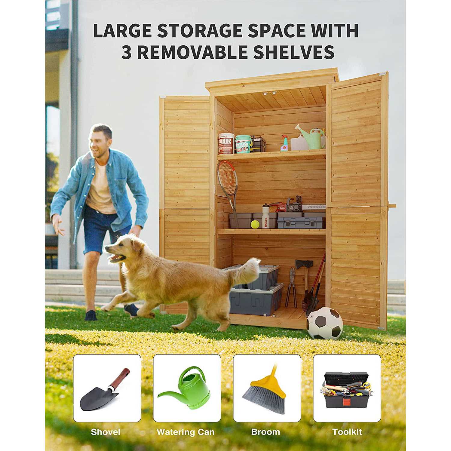 Lofka Outdoor Storage Cabinet Garden Shed w/ Asphalt Roof