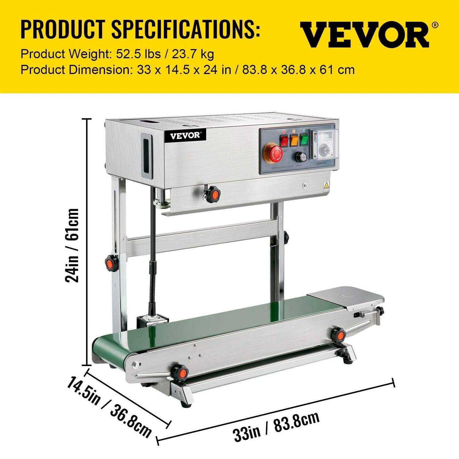 VEVOR FR-770 Continuous Band Sealer Automatic Band Sealer with Digital Temperature Control FRB-770LSBMLXFKJ1V1