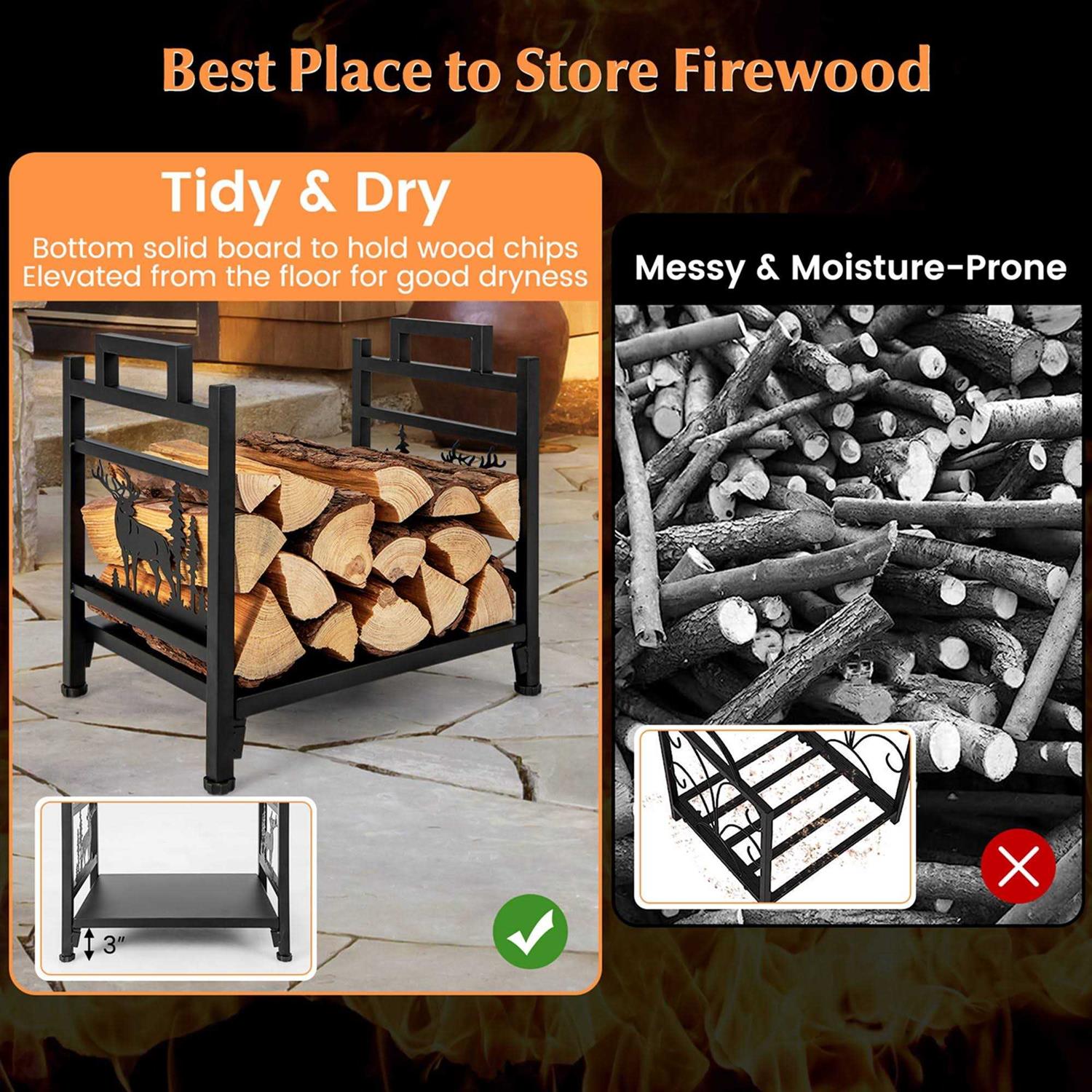 Costway 18.5 Inch Metal Firewood Rack with Dual Handles