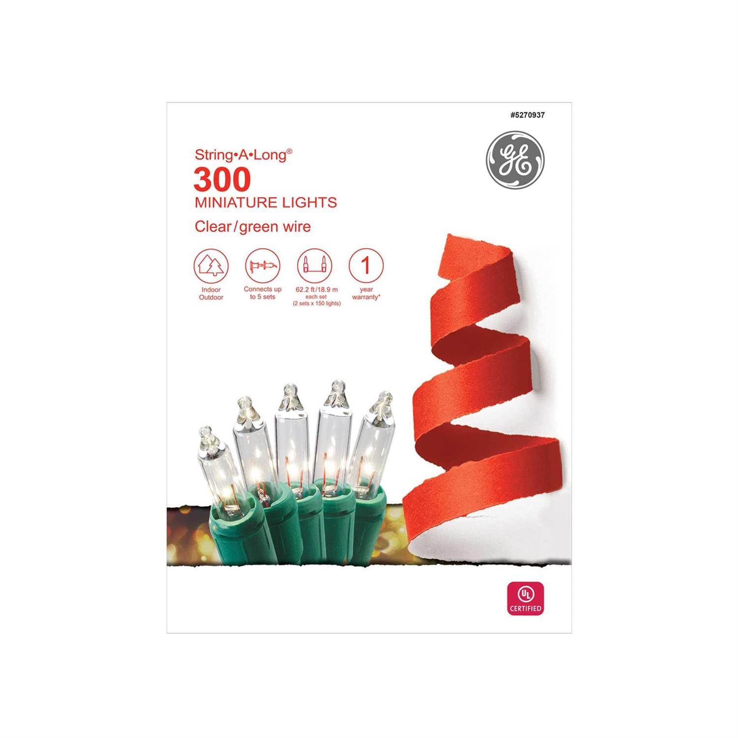GE String-A-Long 300-Count 62.2-ft Clear Incandescent Plug-In Christmas String Lights