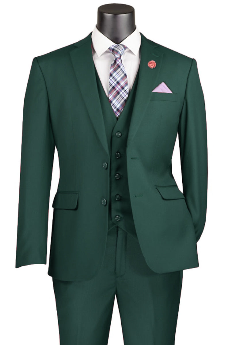 Men’s Basic 2 Button Vested Slim Fit Suit in Hunter Green