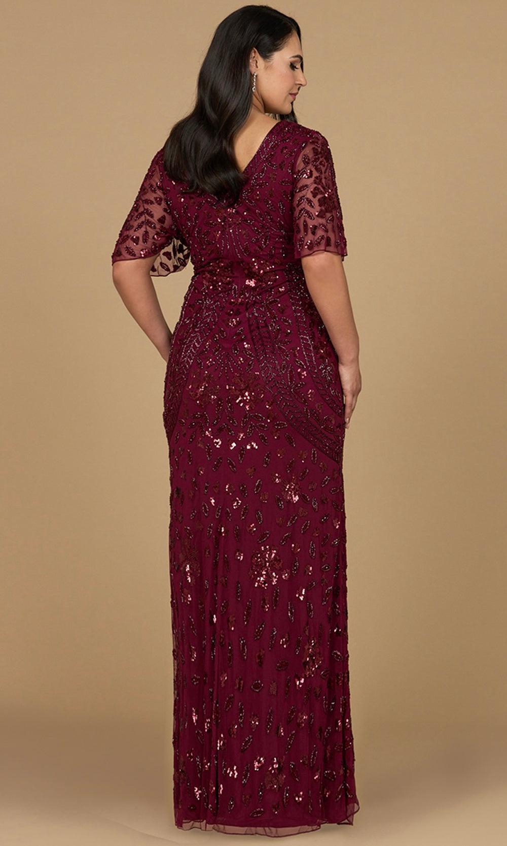 Short Sleeve Beaded Sequin Evening Dress