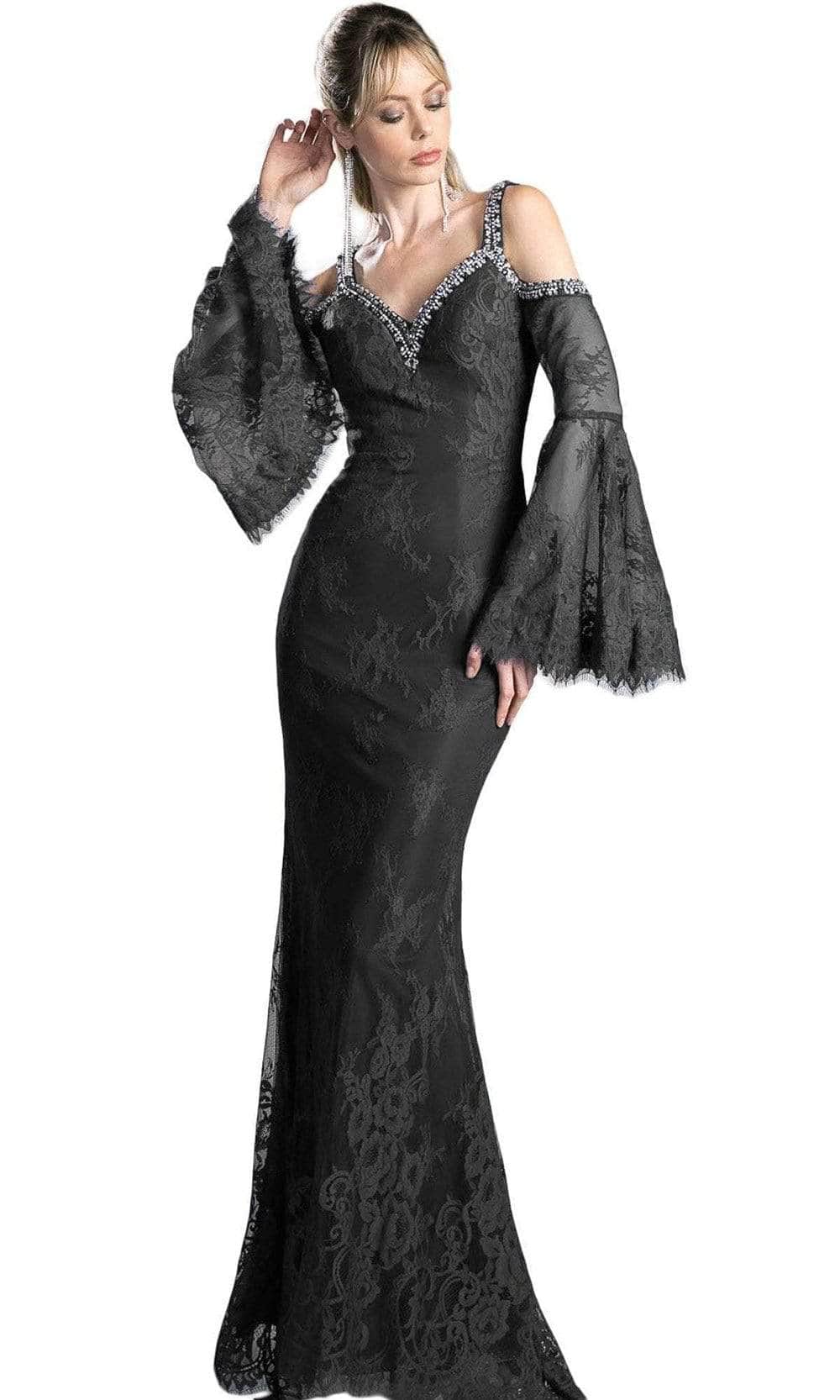 Adorned Lace Long Bell Sleeve Sheath Dress