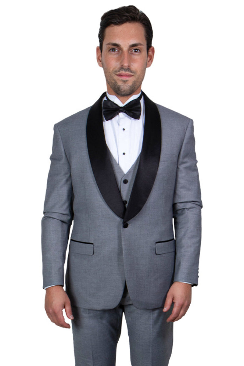 Men’s Stacy Adams Vested One Button Shawl Lapel Tuxedo in Grey