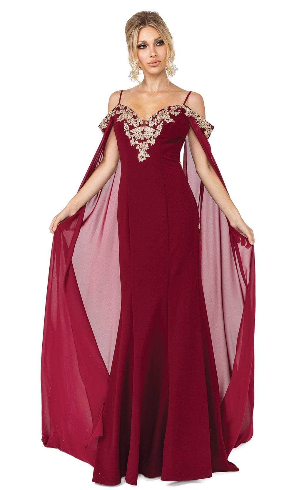 Cape Sleeve Beaded Appliqued Prom Gown