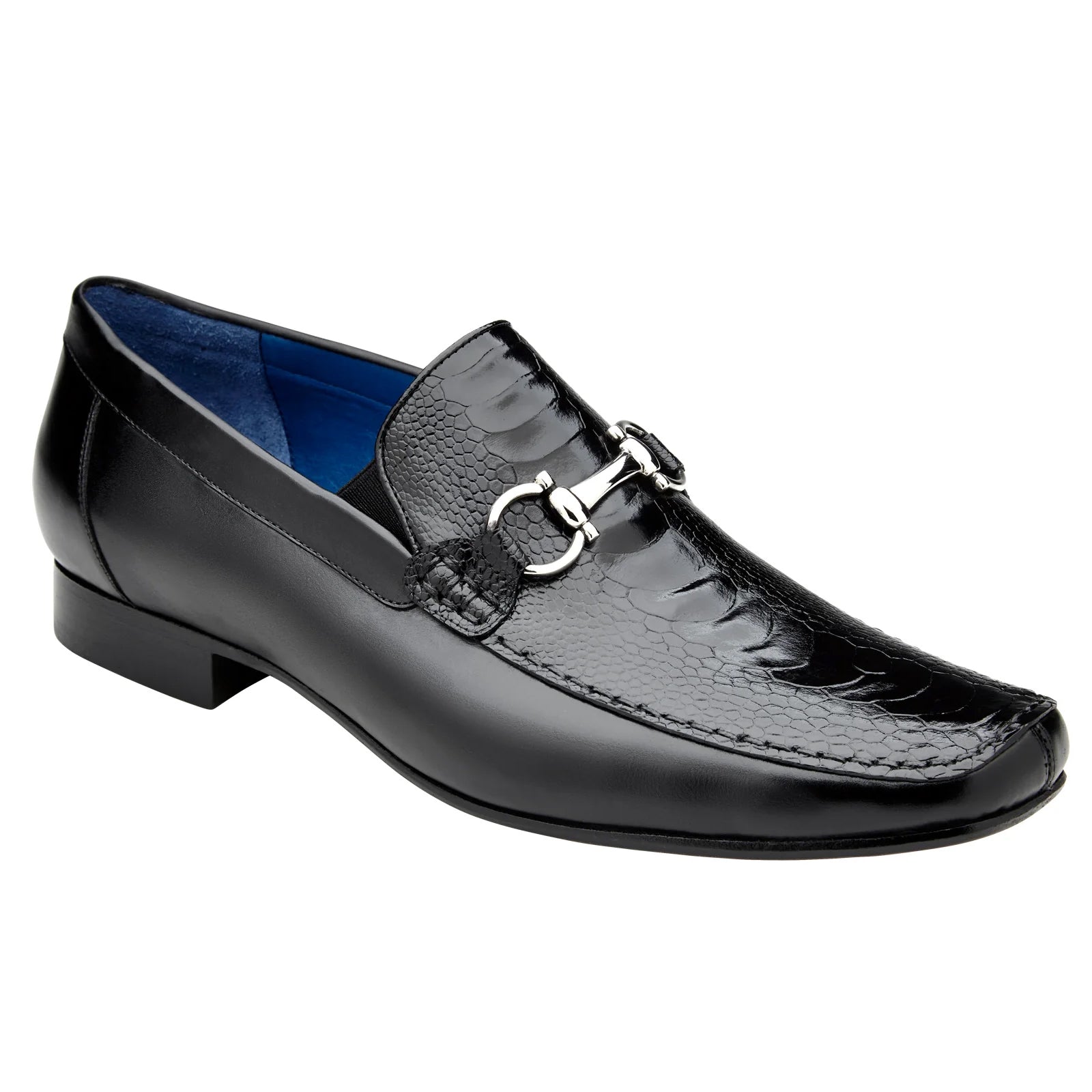 Men’s Belvedere Bruno Calfskin & Ostrich Leg Buckle Loafer in Black