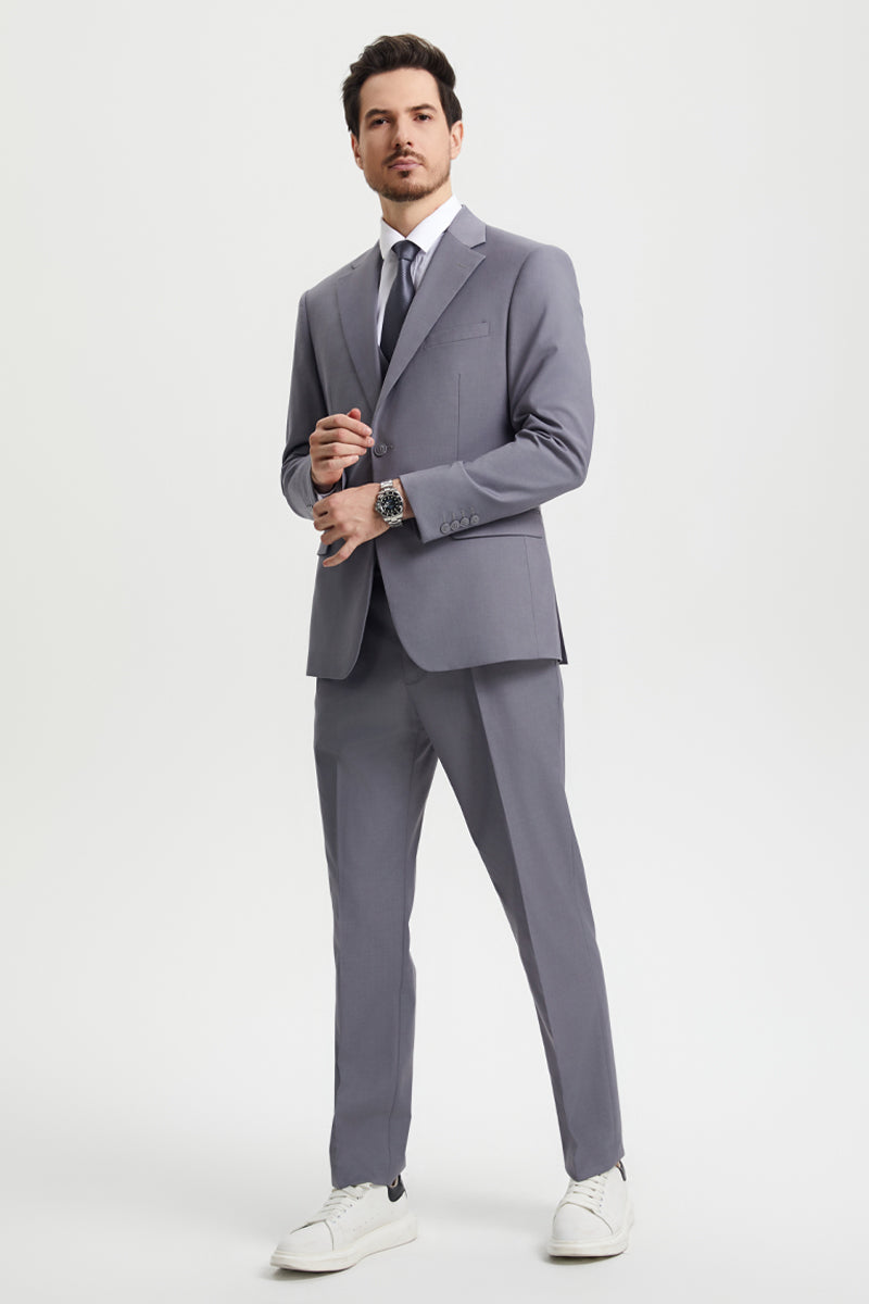 Men’s Two Button Vested Stacy Adams Basic Designer Suit in Medium Grey