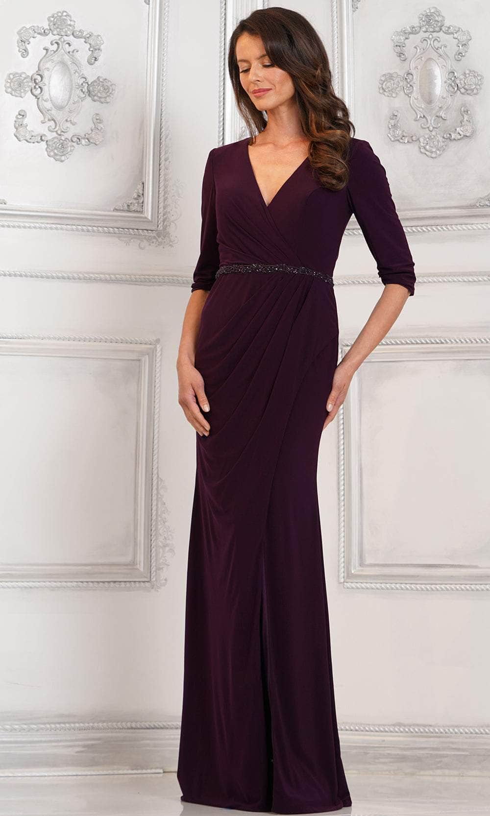 Ruched V-Neck Evening Dress
