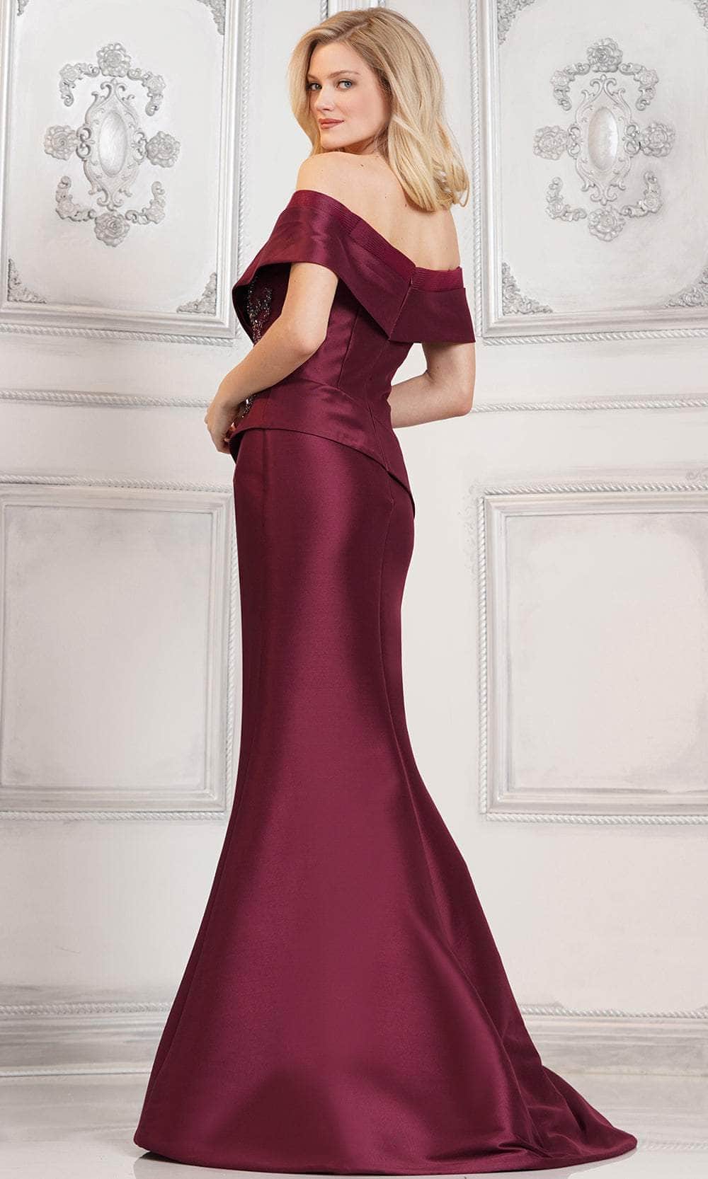 Beaded Applique Off Shoulder Formal Gown